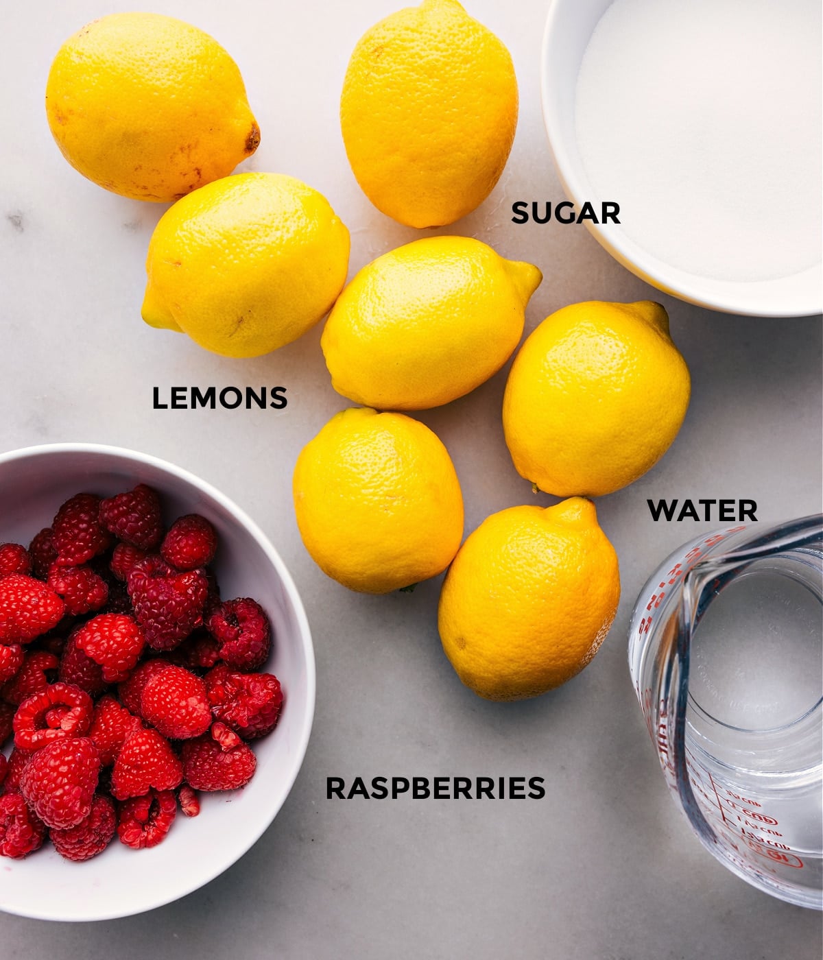 Ingredients In Raspberry Lemonade All the ingredients in this recipe prepped out for easy assembly.