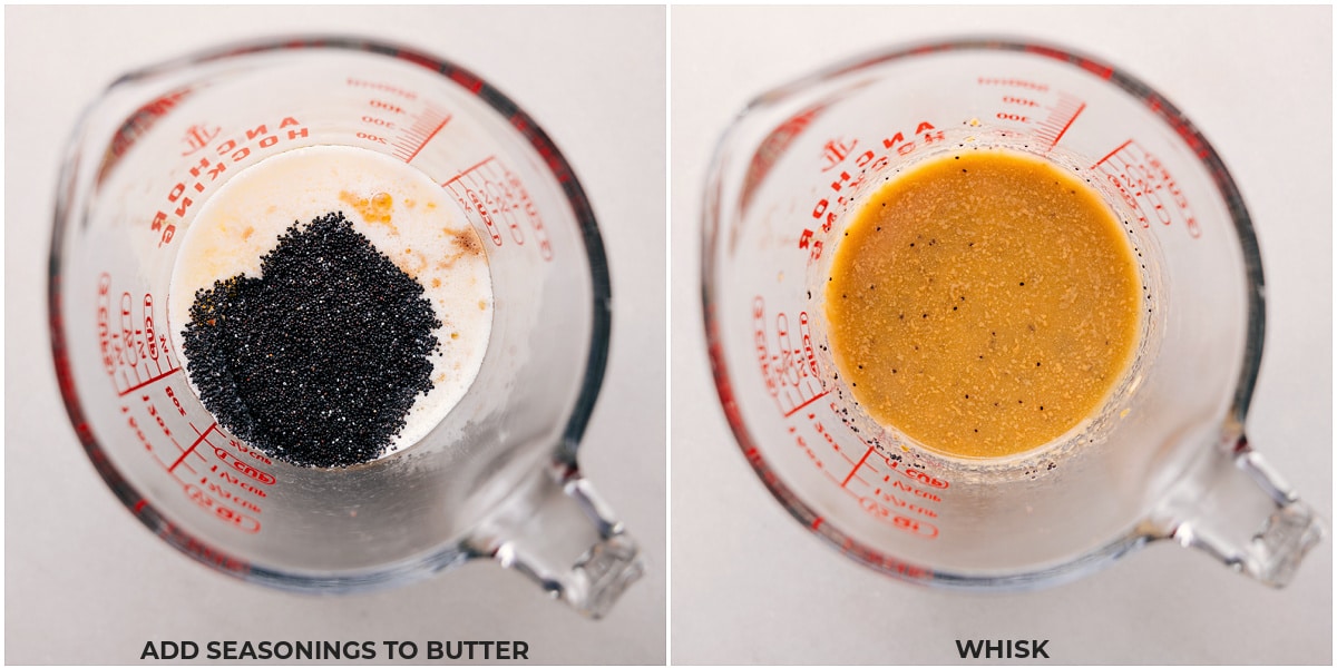 Easy Roast Beef Sliders The butter and seasoning whisked together for the topping of these easy roast beef sliders.