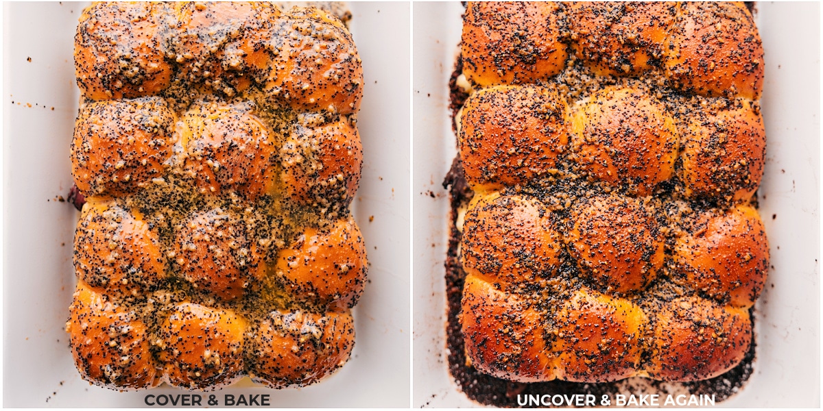 Simple And Delicious Italian Roast Beef Sliders The recipe being covered and baked.