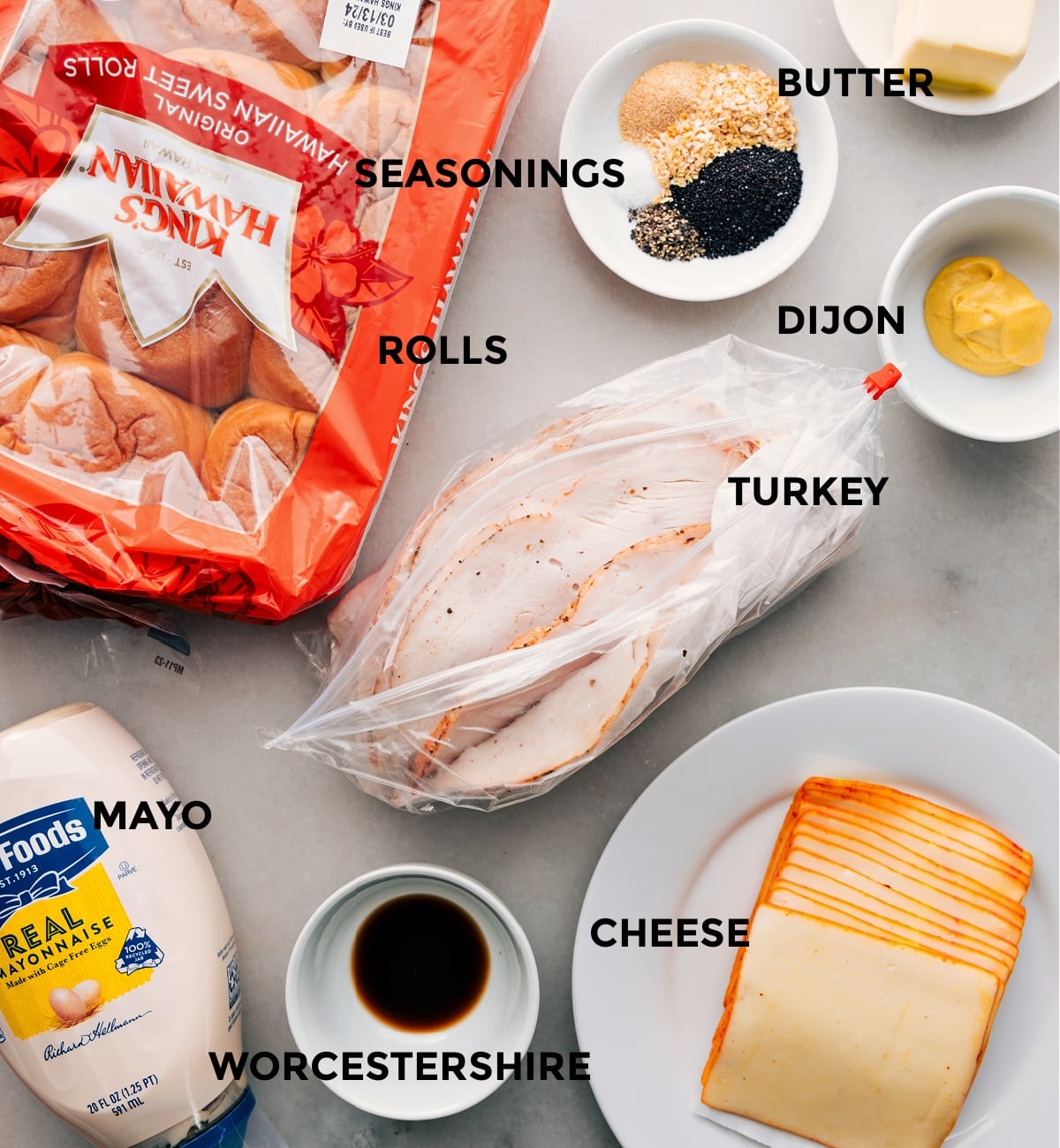Ingredients In Turkey Sliders All the ingredients in this recipe prepped out for easy assembly.