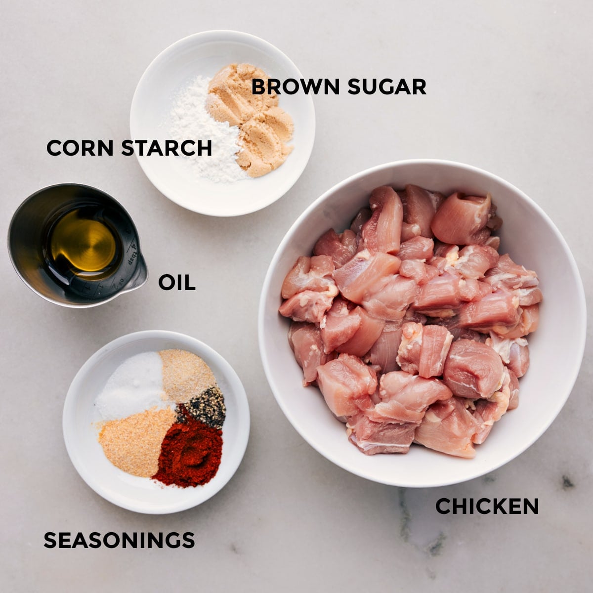 Ingredients In Baked Chicken Bites All the ingredients in this dish prepped out for easy assembly.