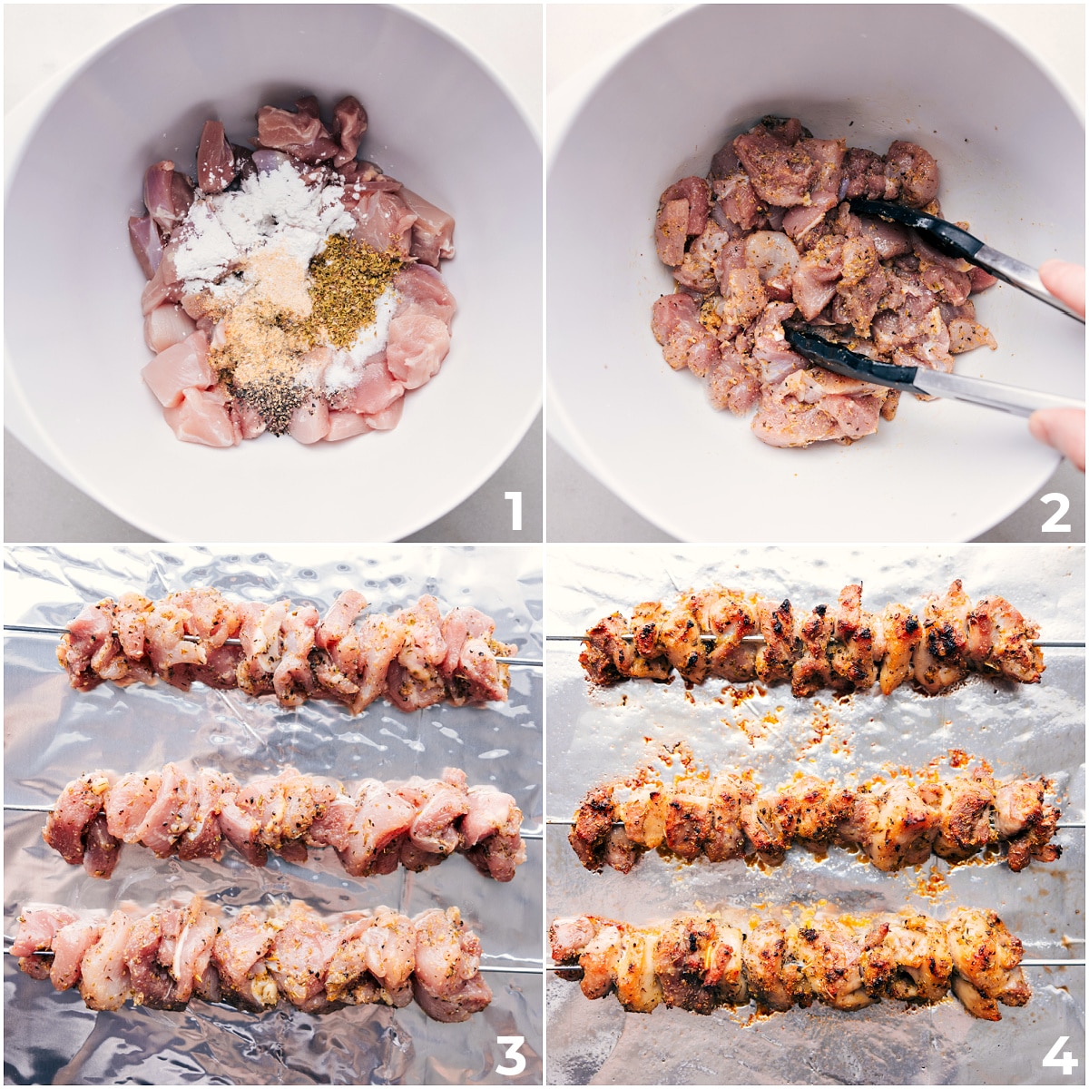 How To Make Greek Chicken Bowls All the seasonings being tossed with the chicken and it all being baked.