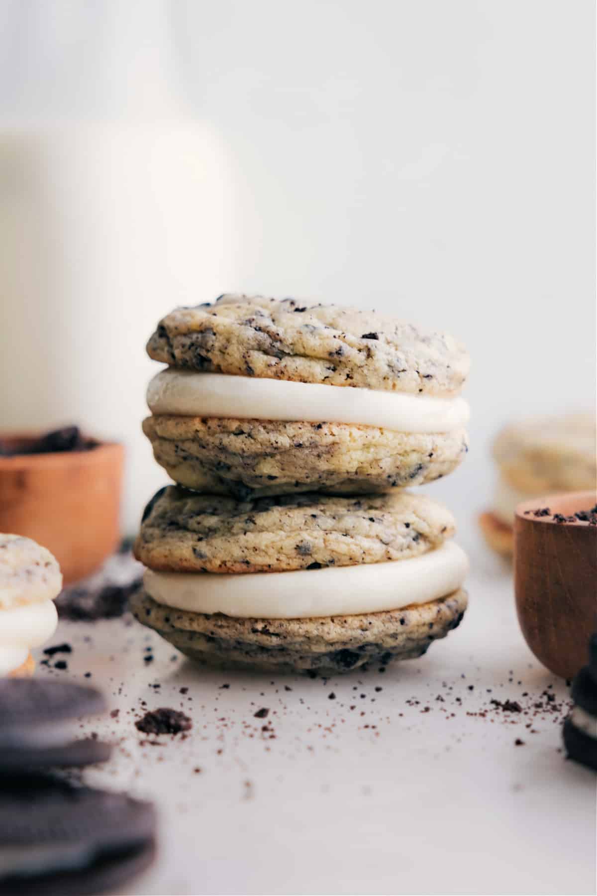 Oreo Whoopie Pies Oreo Whoopie Pies stacked on top of each other.