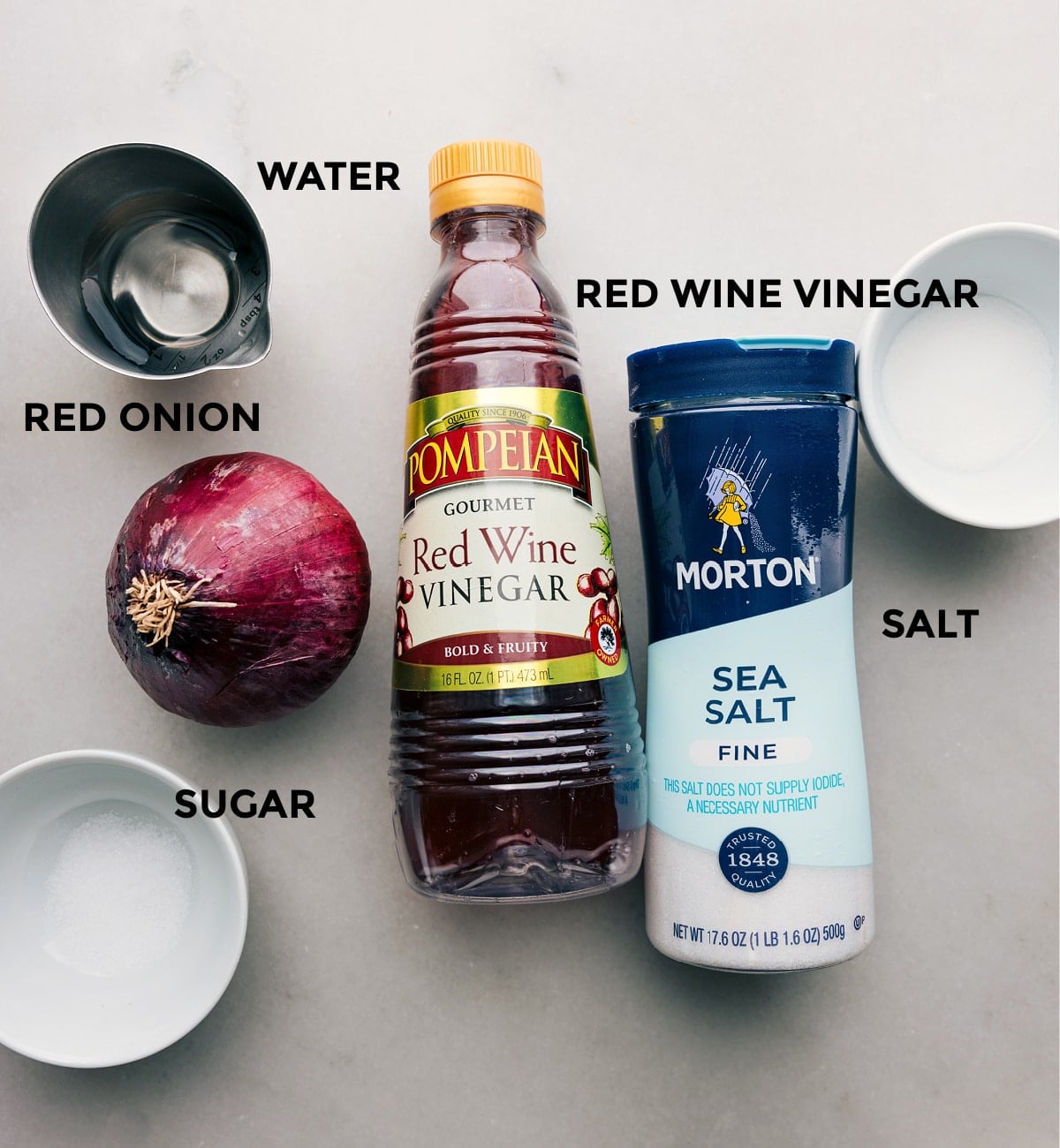 Ingredients In Pickled Red Onions All the ingredients in this recipe prepped out for easy assembly.