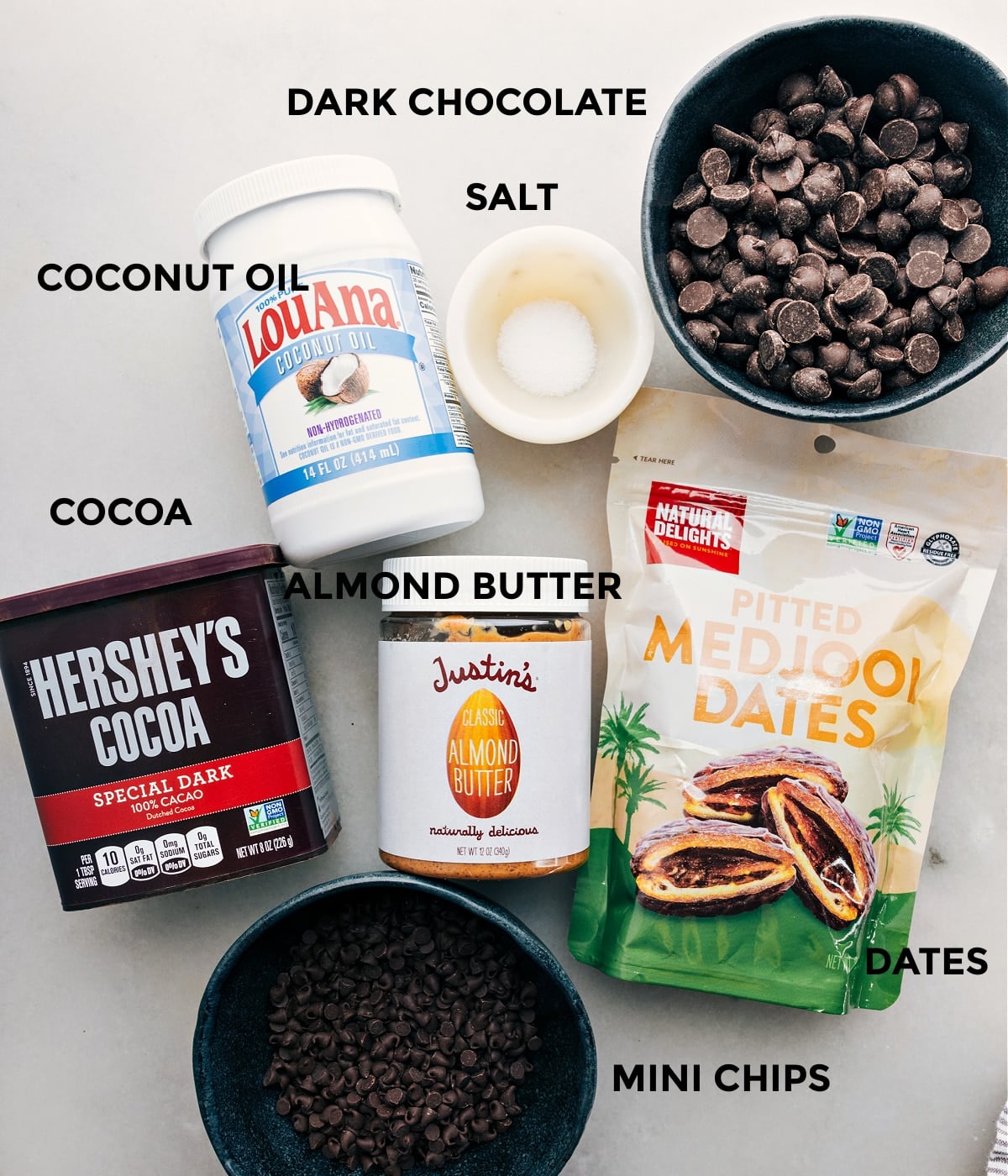 Ingredients In Date Brownies Recipe All the ingredients in this recipe prepped out for easy assembly.