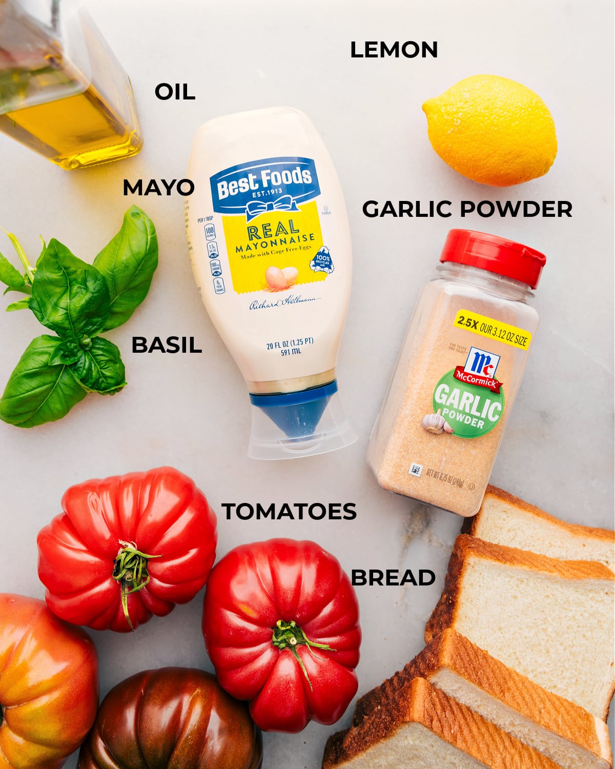 Ingredients In Tomato Sandwiches All the ingredients in this recipe prepped out for easy assembly.