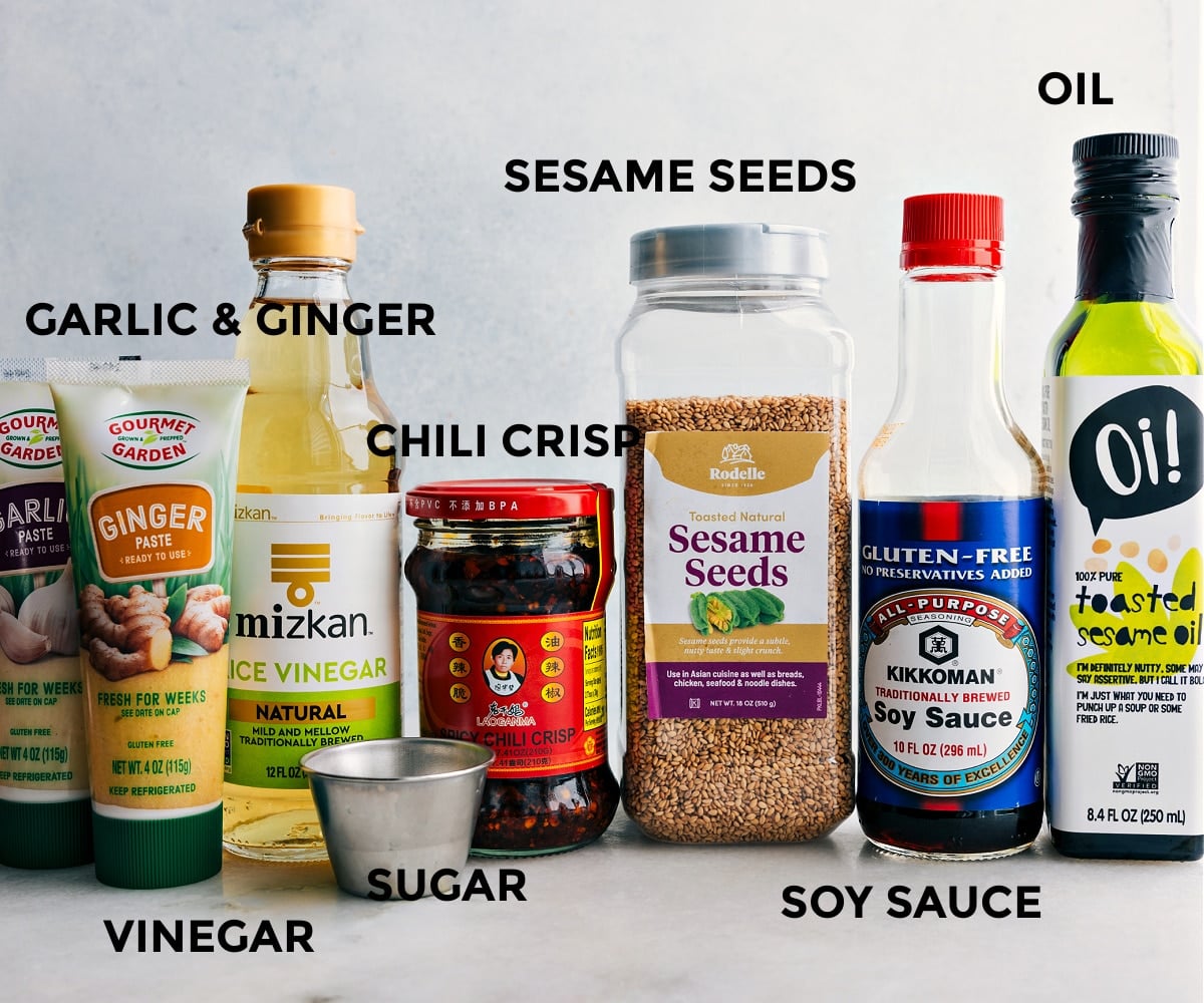 Dressing Ingredients In The Best Cucumber Salad All the ingredients in the dressing for this recipe prepped out for easy assembly.