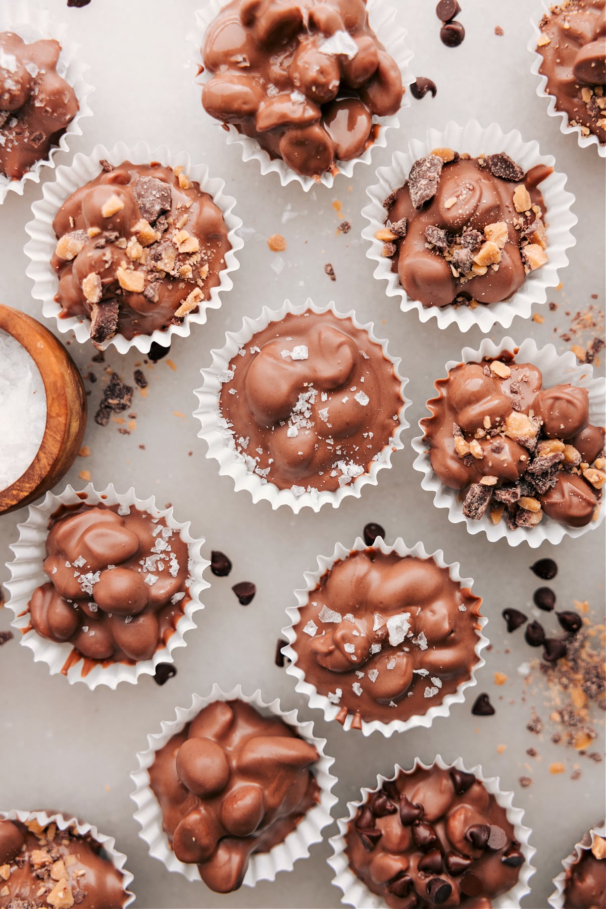 Top Crockpot Candy With Toffee Bits And Flaky Sea Salt Top crockpot candy with toffee bits and flaky sea salt.
