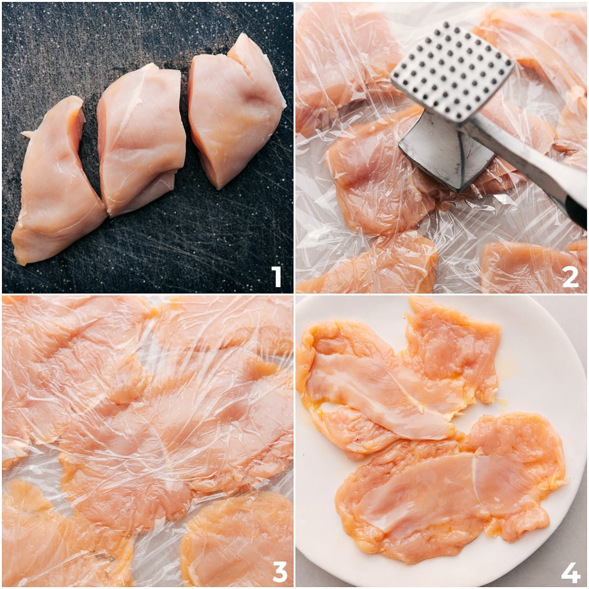 How To Make Chicken Cutlets The chicken cutlets are prepped and pounded to an even thickness.