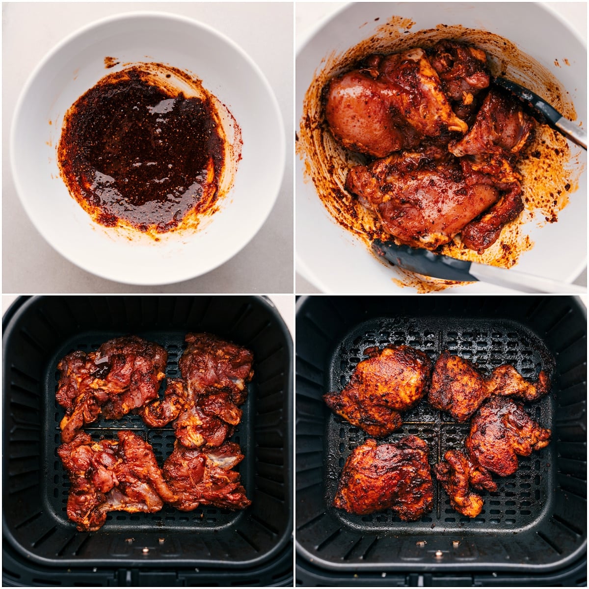 Air Fry The Best Chicken For Hot Honey Chicken Bowls The chicken thighs are marinated and air-fried to perfection for these hot honey chicken bowls.