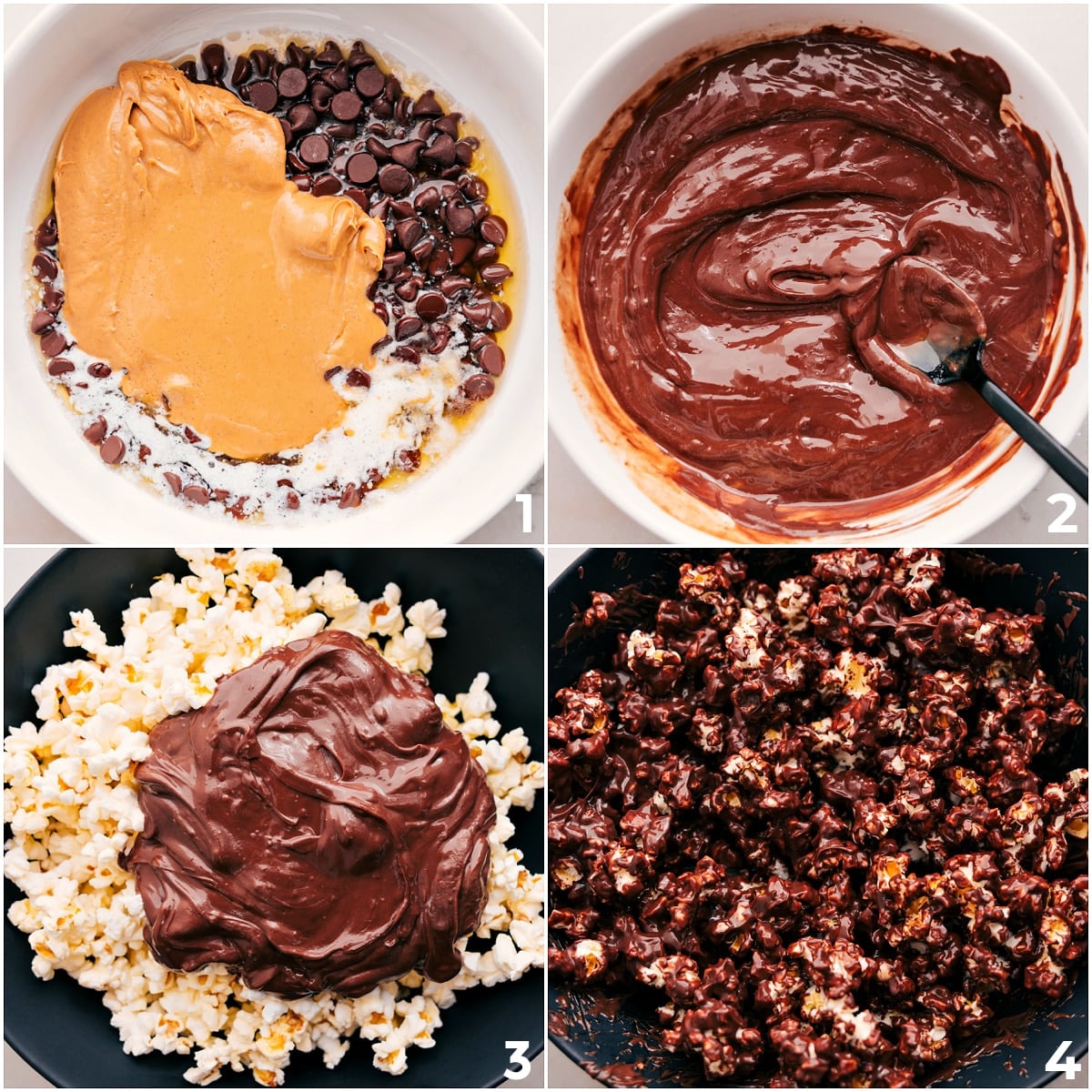 The Ultimate Movie Night Treat: Popcorn Puppy Chow Melt peanut butter, chocolate, and butter together, then pour over the popcorn for this popcorn puppy chow recipe.