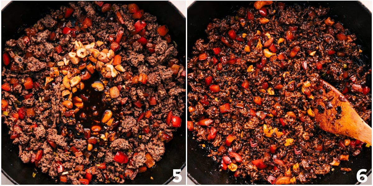 Saucy And Flavorful Cashew Asian Ground Beef The sauce and cashews are added to the meat mixture.