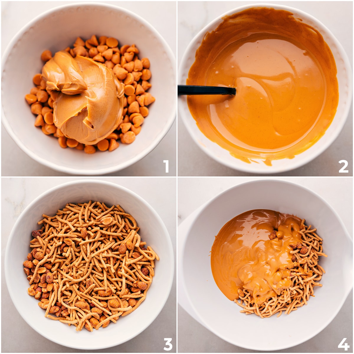 How To Make Haystack Cookies Recipe The butterscotch and peanut butter are melted together and poured over the peanuts and chow mein noodles to make this haystack cookie recipe.