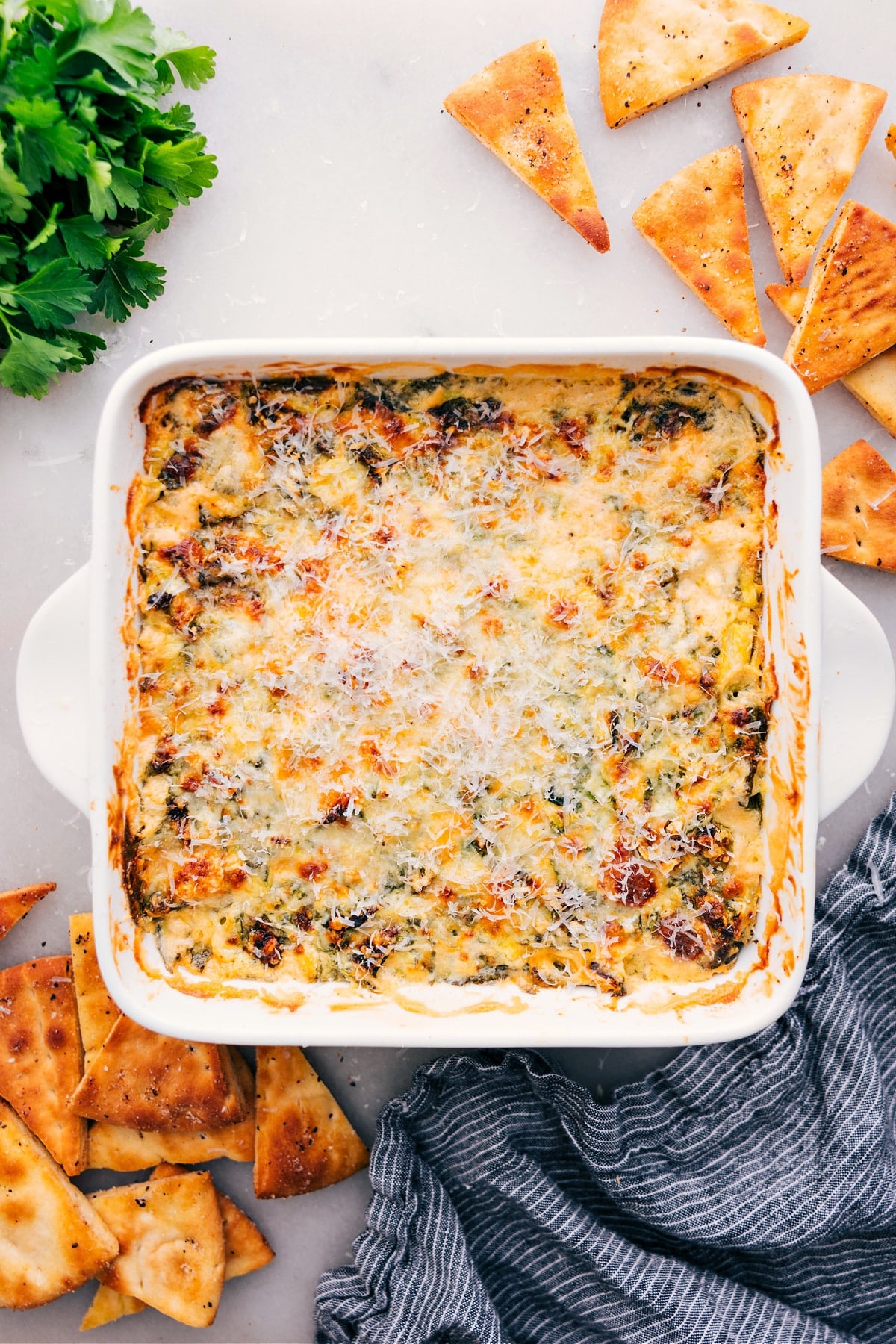 The Ultimate Party Dip: Spinach Artichoke Dip The party appetizer is out of the oven, ready to serve and enjoy.