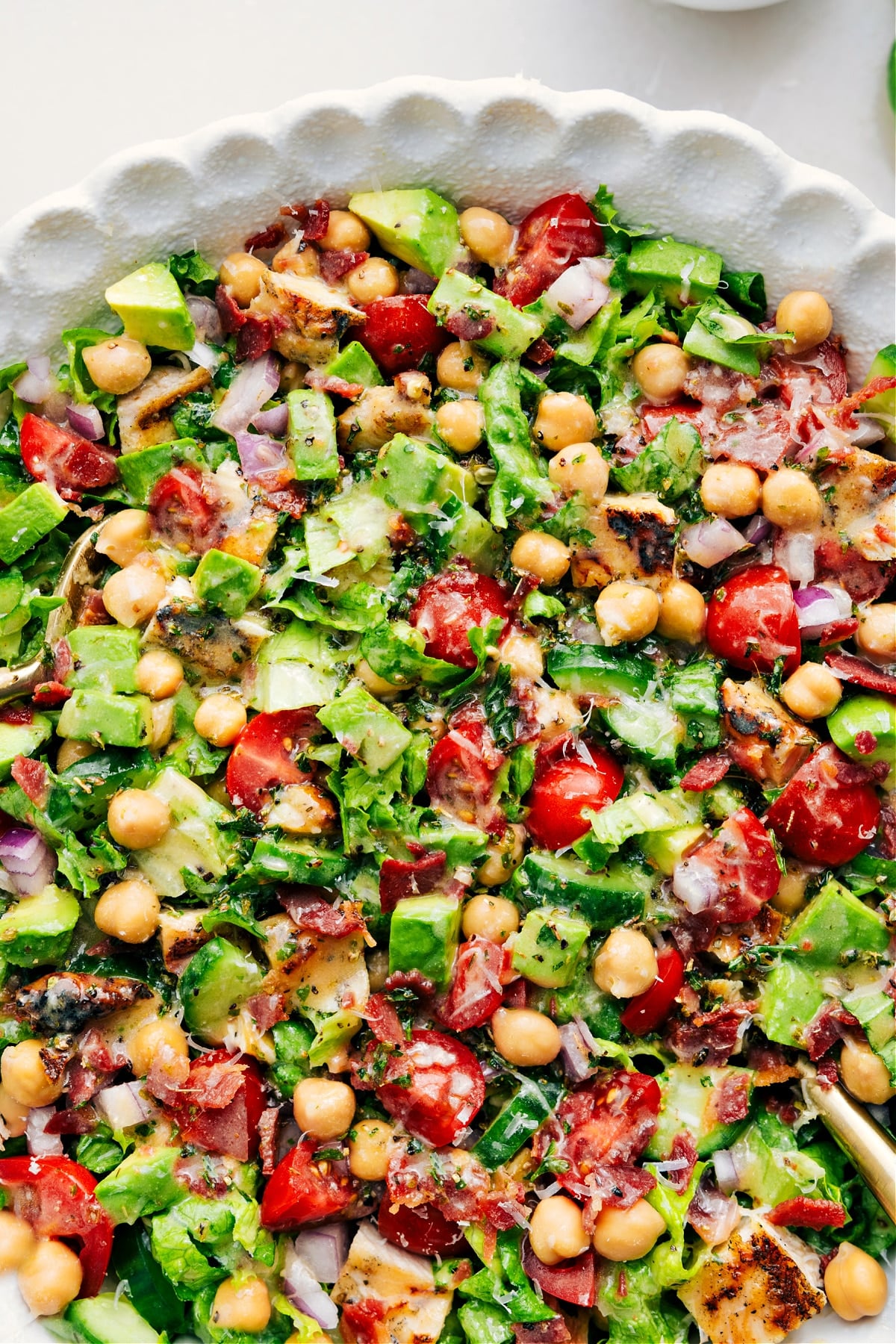 The Ultimate Salad: Chopped Chicken Salad The chopped chicken salad is ready to serve and enjoy.