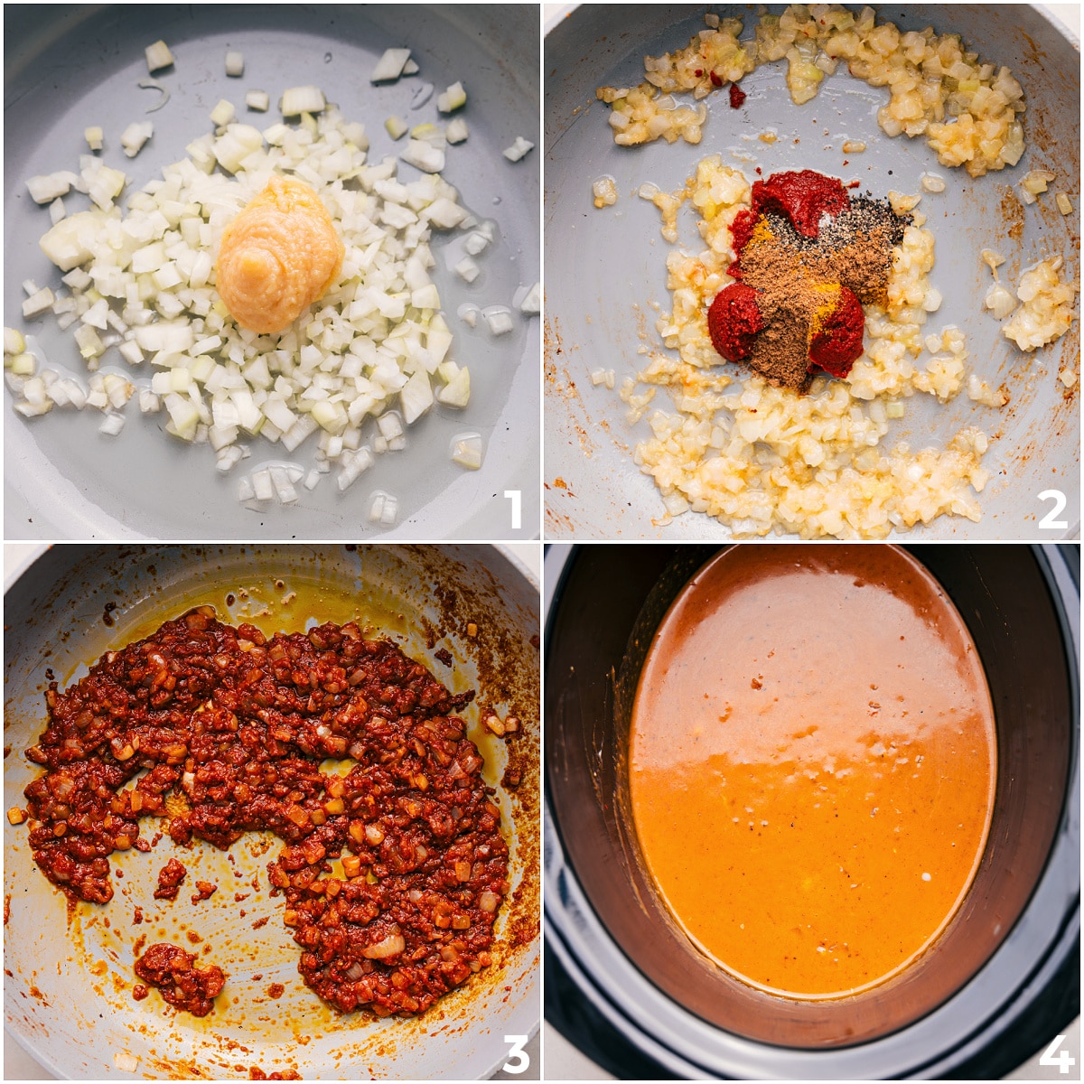 How To Make Crockpot Curry Chicken Sautรฉed onions, garlic, ginger, and seasonings added to the slow cooker with coconut milk for this Slow Cooker Curry Chicken.