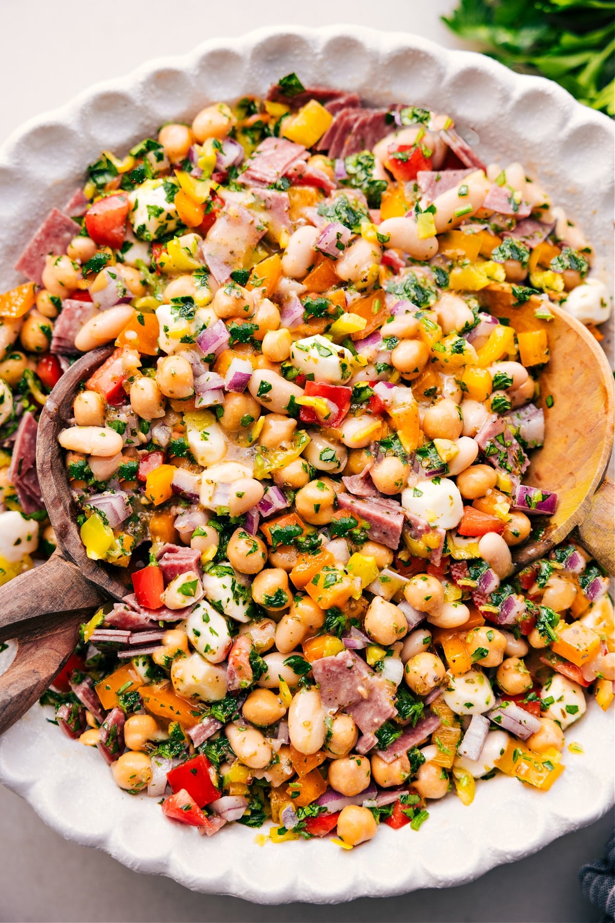 Dense Bean Salad in a bowl, dressed, and ready to enjoy.