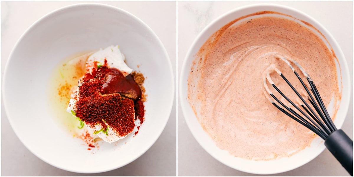 How To Make The Sauce For Ground Beef Taco Bowls The sauce is whisked together for this ground beef taco bowl recipe.