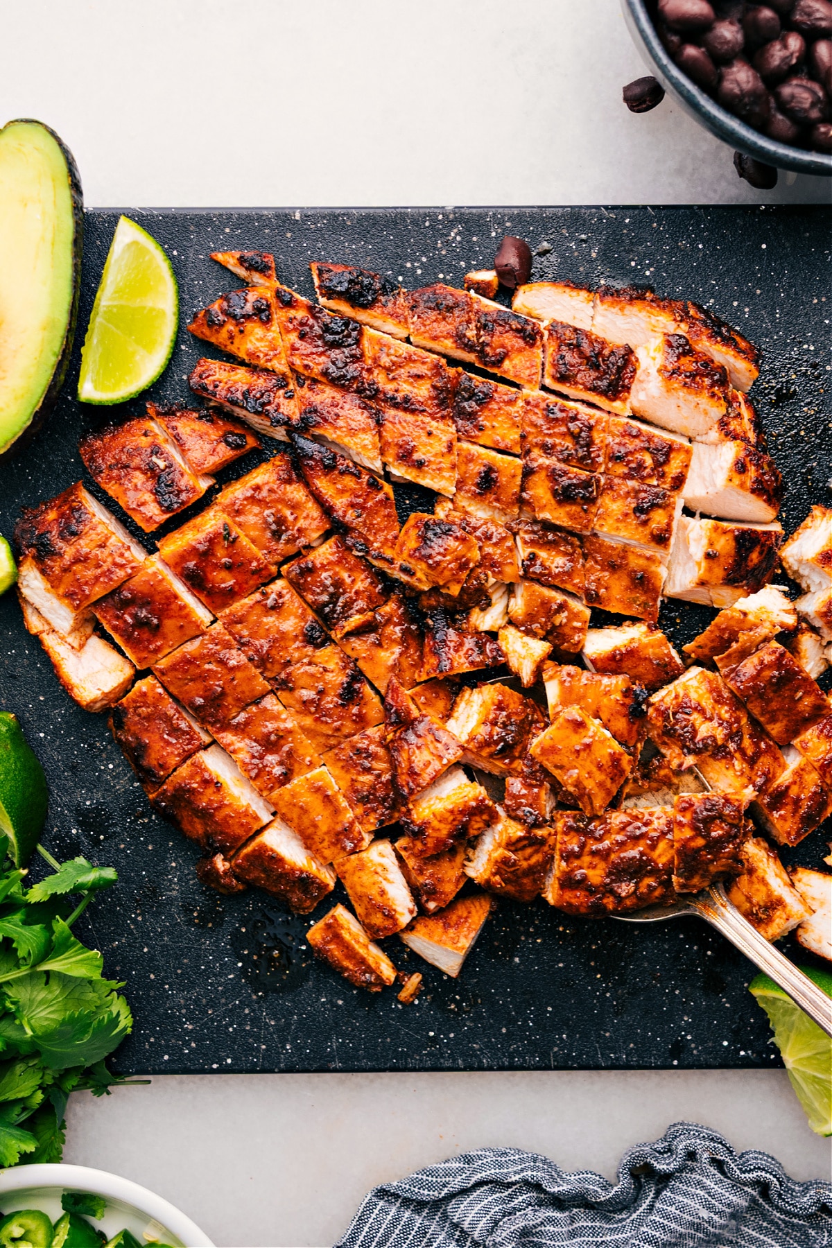 The Perfect Weeknight Dinner: Chicken Taco Marinade The meat fresh off the grill chopped and ready to serve.