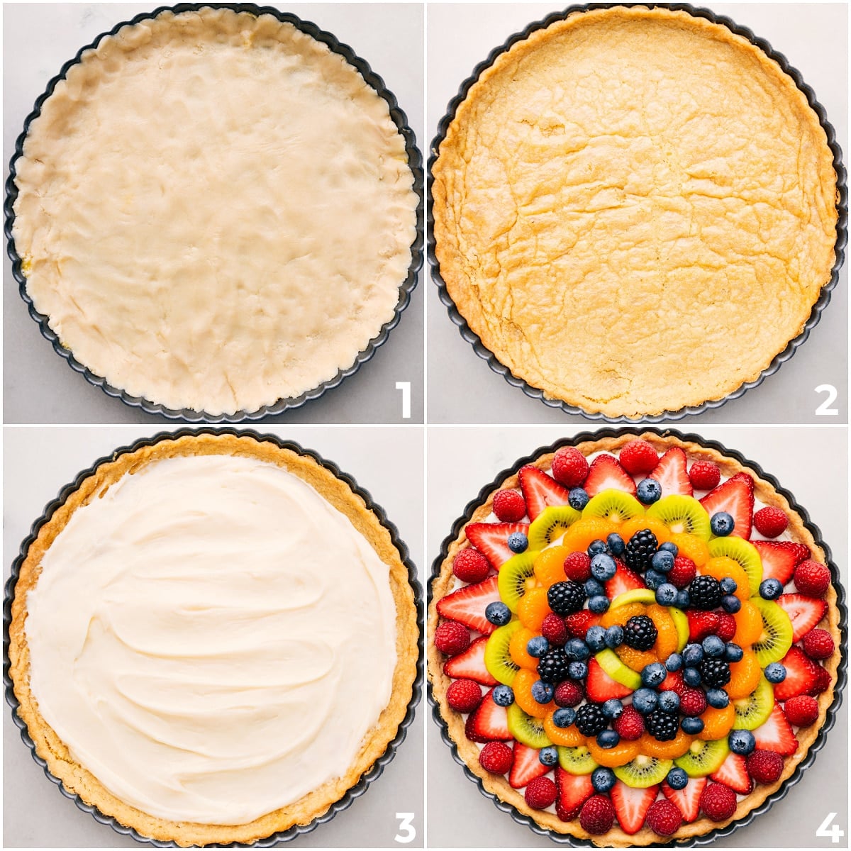 How To Make Fruit Pizza Assembling this fruit pizza recipe: bake the crust, spread the frosting, then pile on the fruit.