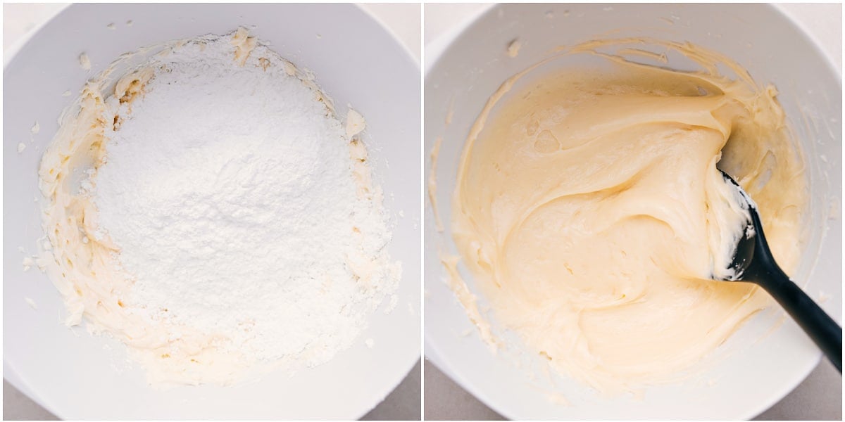 Making the frosting by mixing together all the ingredients.