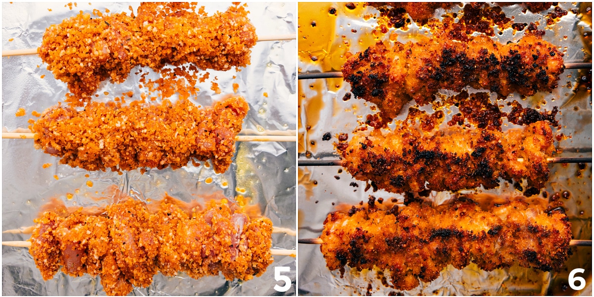 Hot Honey Chicken On Skewers The meat placed on a skewers and cooked to perfection in the oven.