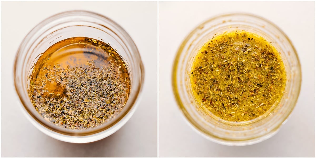 Marry Me Chicken Pasta Salad In The Best Dressing Mixing together the dressing ingredients in a mason jar.