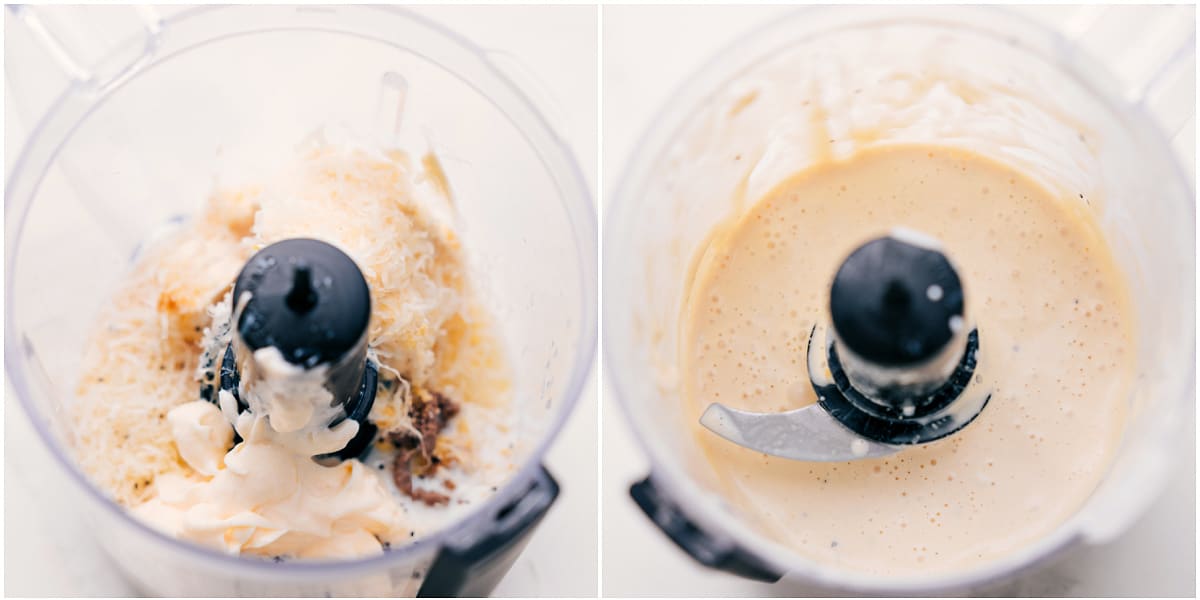 How To Make Caesar Dressing Recipe All the ingredients for this Caesar dressing recipe are added to a food processor and blended together.