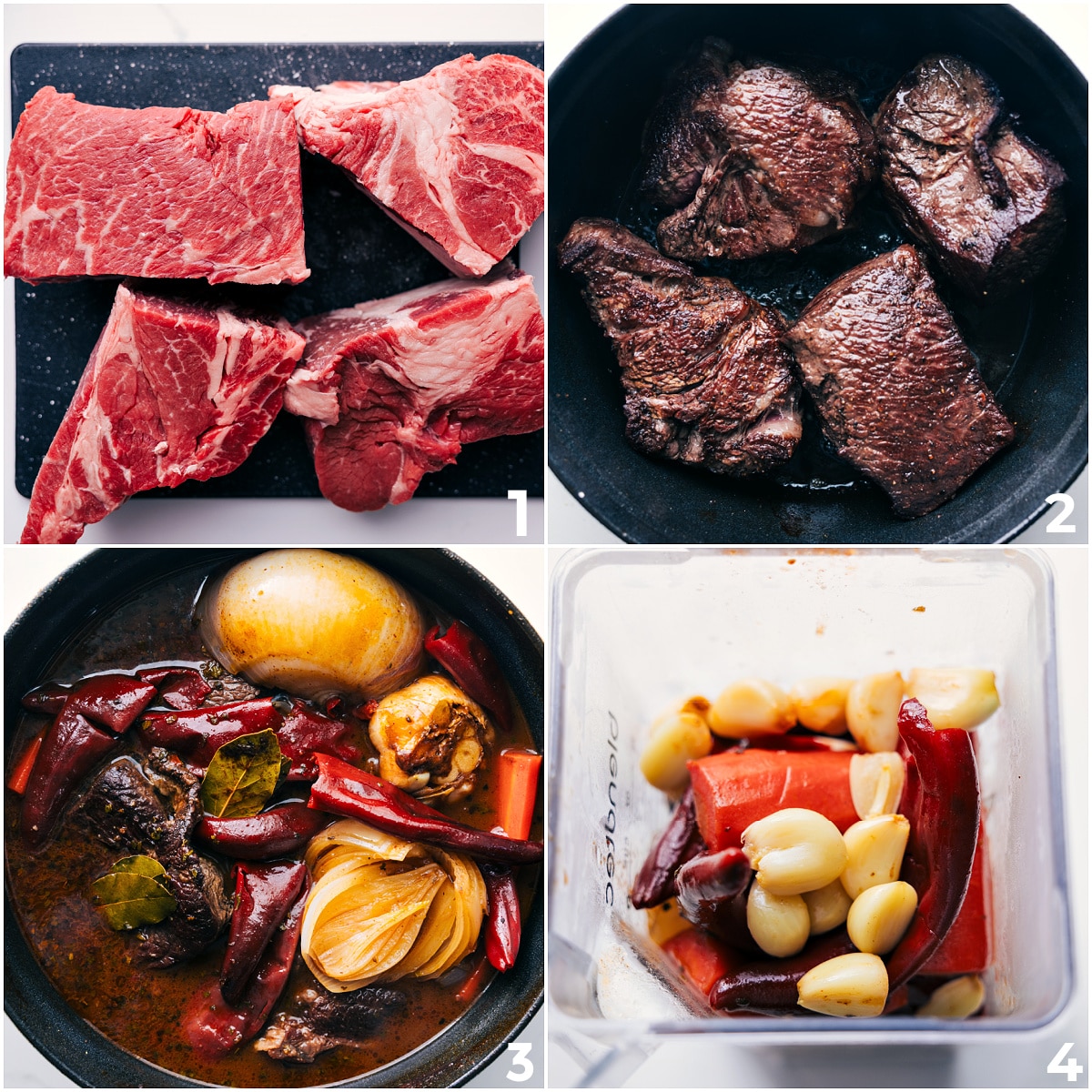 How To Make Quesabirria The chuck roast is chopped, seared, and added to a pot with the other ingredients to cook together. Then, all the larger ingredients are transferred to a blender and blended into a smooth sauce for the quesabirria.