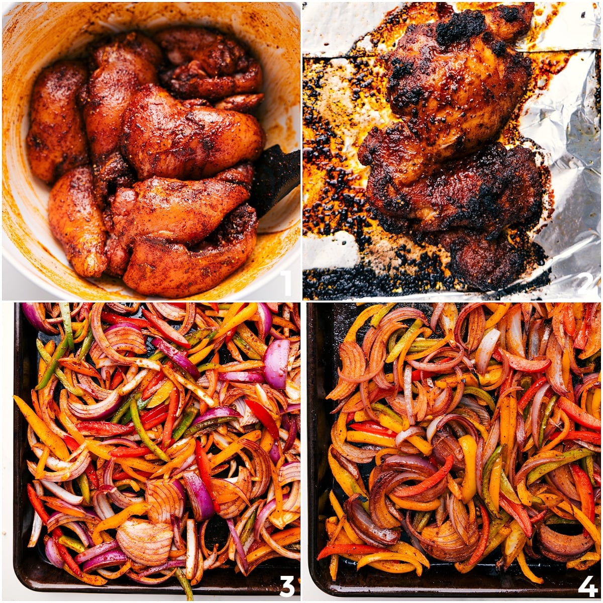 Easy One Pan Chicken Fajitas Make For The Perfect Weeknight Dinner The chicken coated in seasoning and cooked to perfection, then the veggies and onions roasted on the pan.