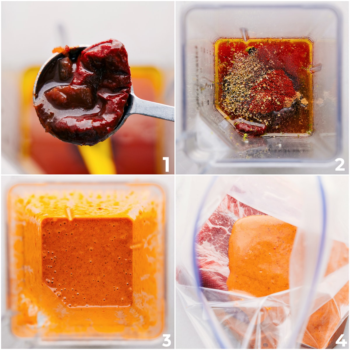 How To Make The Best Steak For A Steak Burrito Bowl Chipotle steak recipe marinade blended in a blender then poured into a bag with steak to marinate.