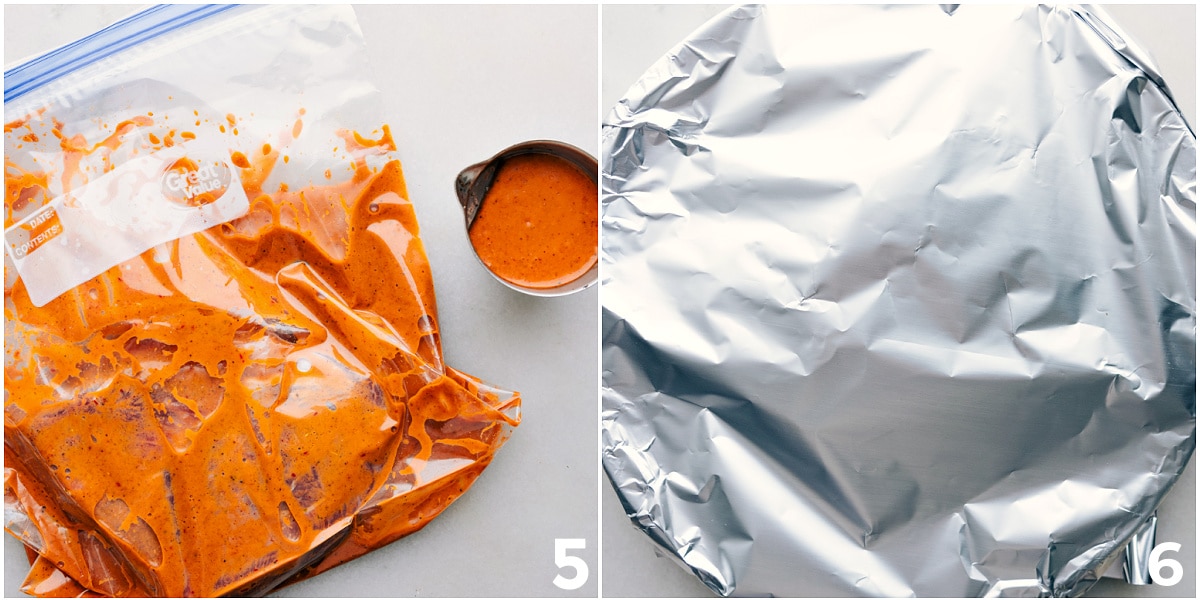 Steak Grilled To Perfection Grilled steak resting under foil after marinating and basting with extra marinade.