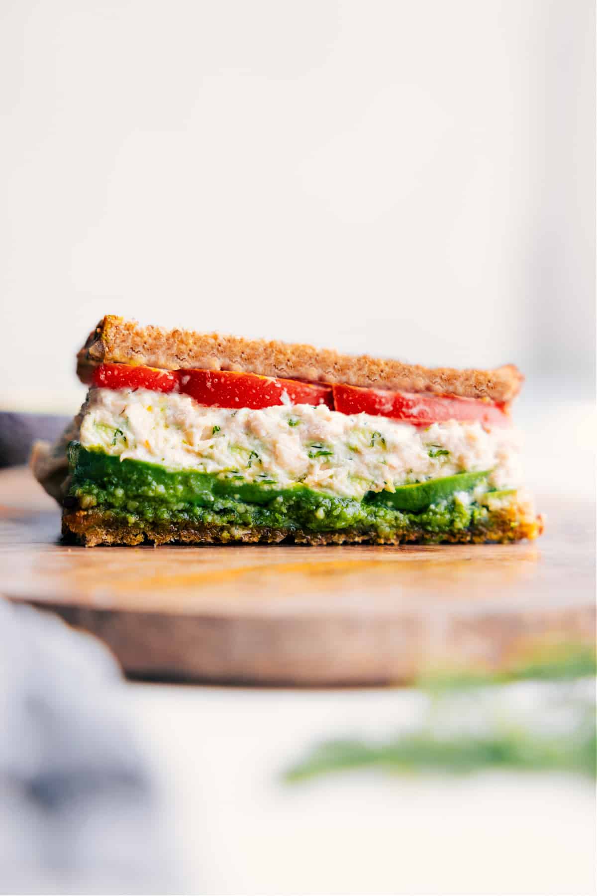 The viral tunacado sandwich fully assembled and ready to eat.