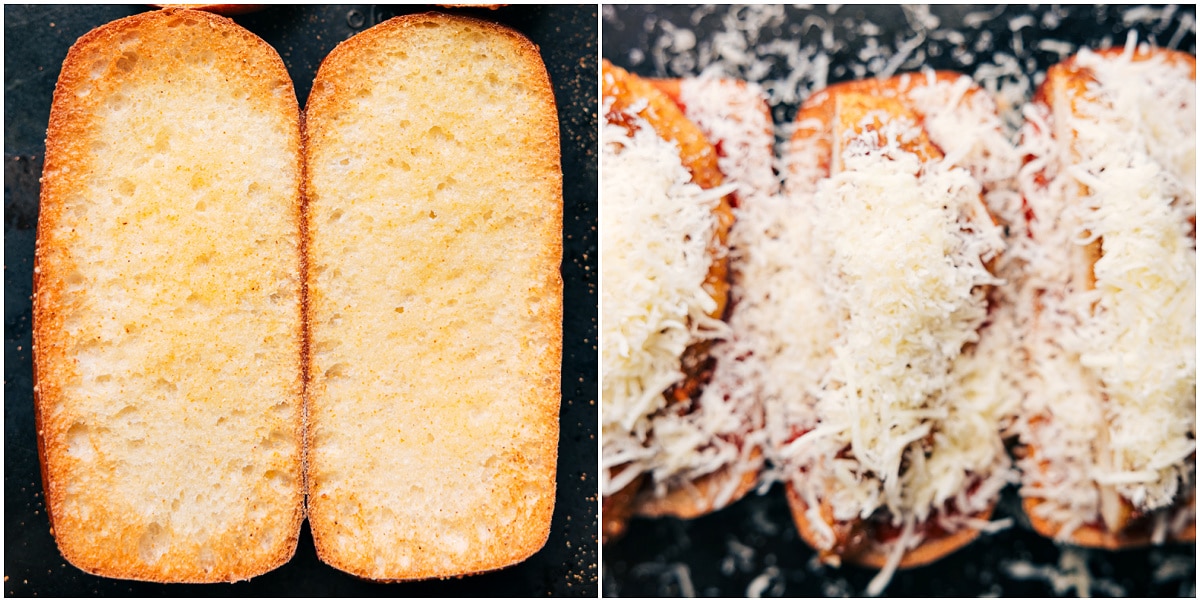 Weeknight Dinner Everyone Will Love The bread toasted and all the ingredients added into the bread for this chicken parm sandwich.