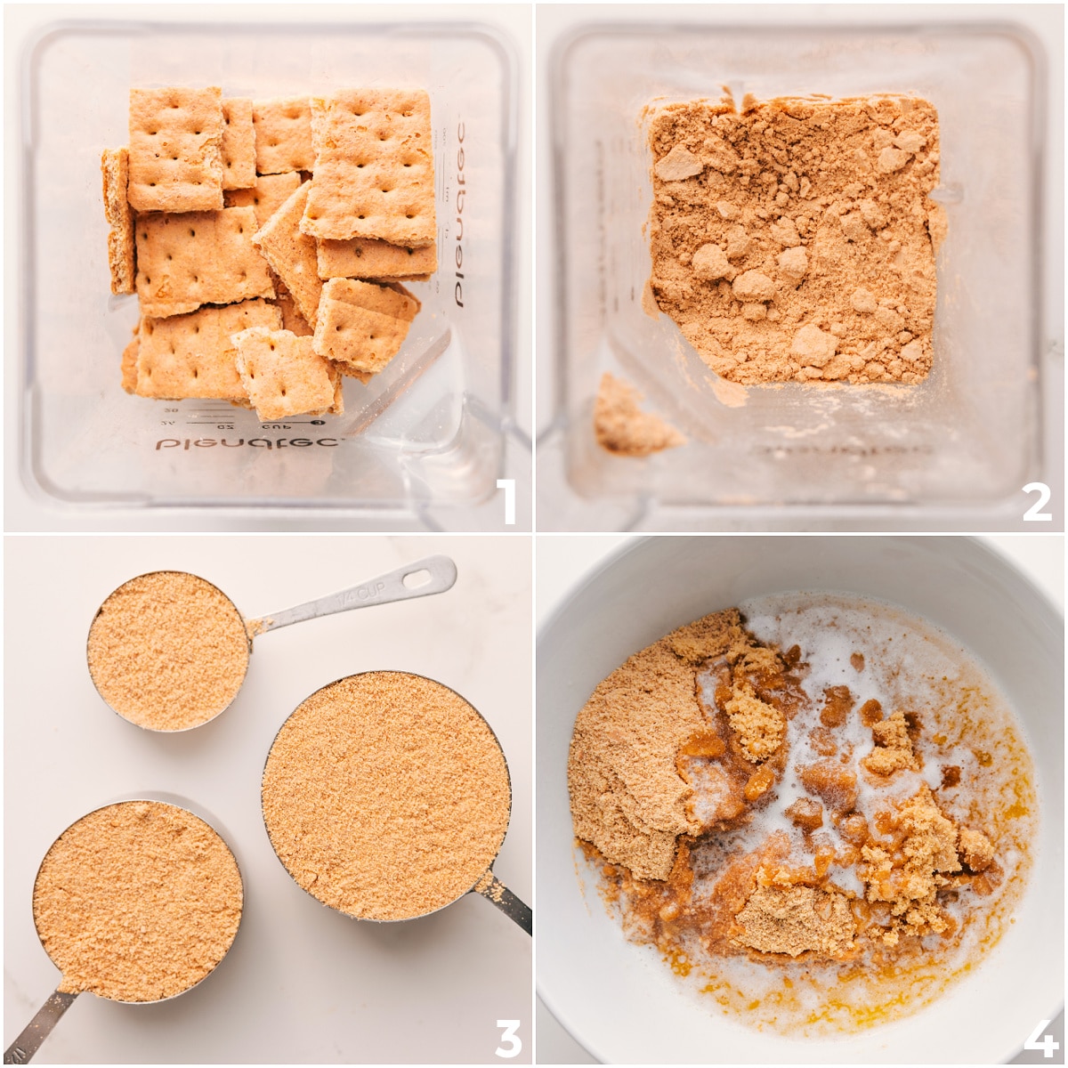 How To Make This Graham Cracker Pie Crust Recipe Graham crackers blended and combined with the other ingredients in a bowl for this graham cracker pie crust recipe.