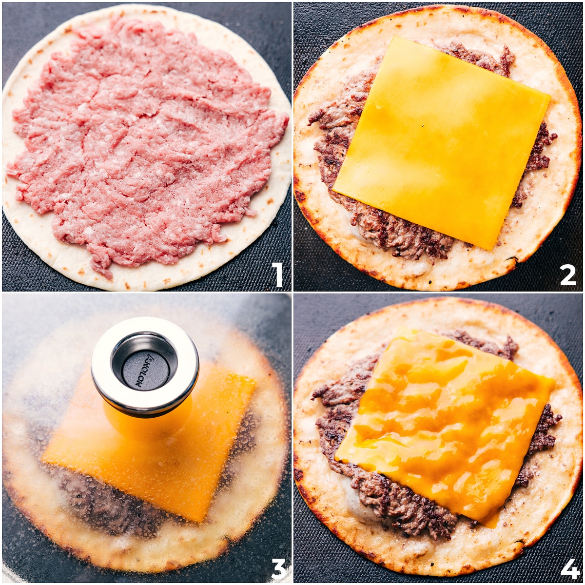 How To Make Smash Burger Tacos The beef is smashed into the tortilla, cheese goes on top, and it all cooks on the griddle for these Smash Burger Tacos.