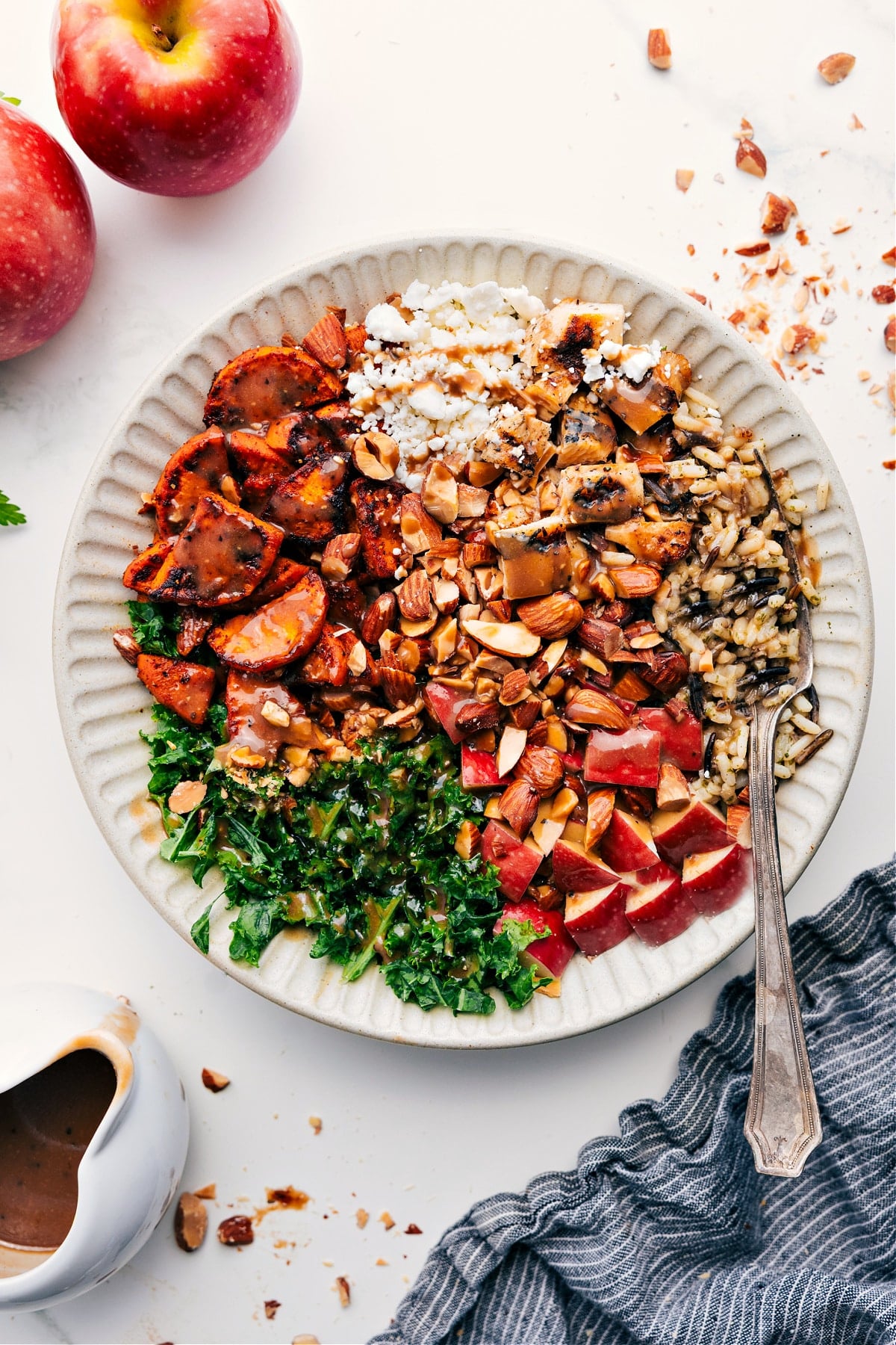 Chicken Sweet Potato Recipe topped with dressing and ready to be enjoyed.