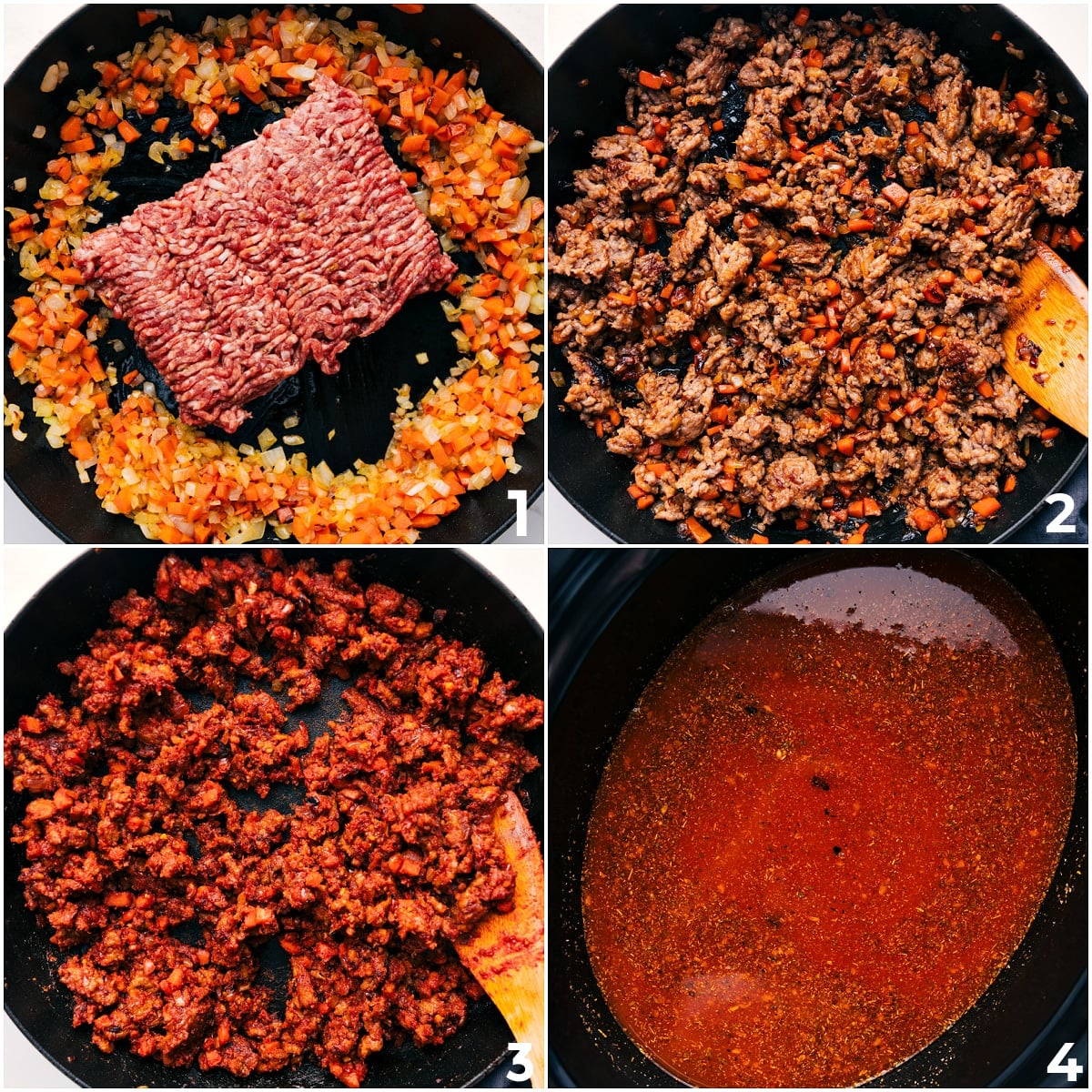 Slow Cooker Tortellini Soup Recipe Veggies sautรฉed with sausage and tomato paste before being added to the slow cooker for Crockpot Tortellini Soup, with tortellini reserved to add later.