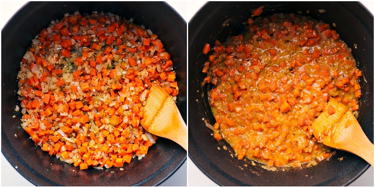 How To Make Marry Me Chicken Soup Veggies sautรฉing to create a flavorful base for Marry Me Chicken Soup.