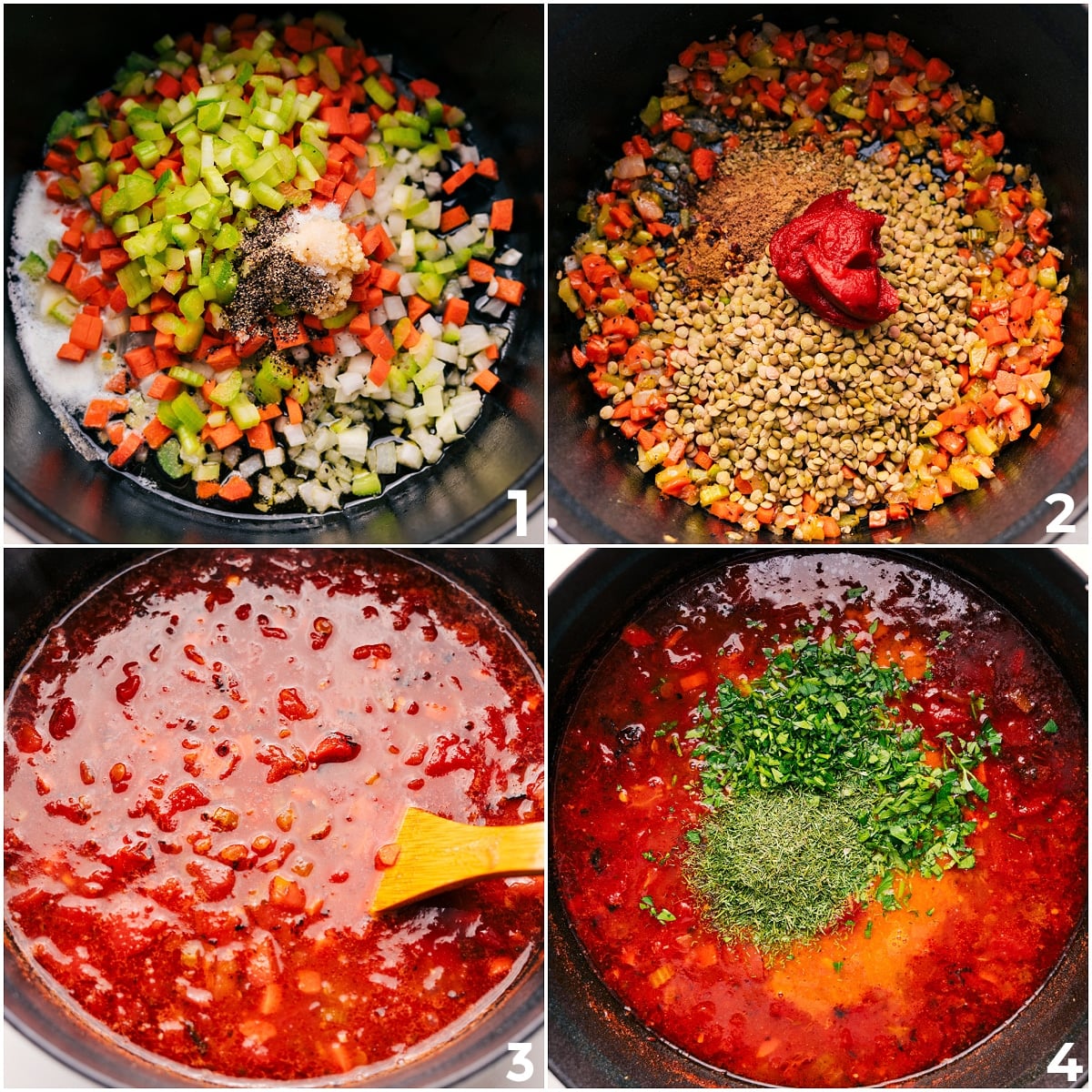 How To Make Mediterranean Lentil Soup The veggies being sautรฉed, then the lentils and remaining ingredients added to simmer together for this Mediterranean lentil soup.
