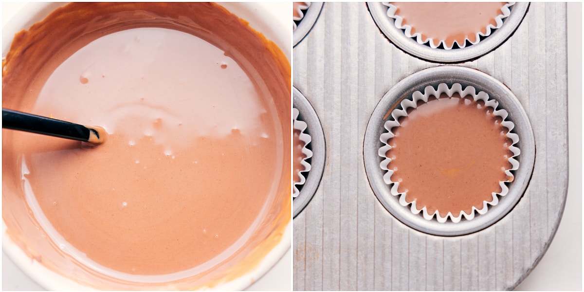 How To Make Peanut Butter Meltaways All the ingredients for these peanut butter meltaways melted together in a bowl and then poured into the mini measuring cups to harden.