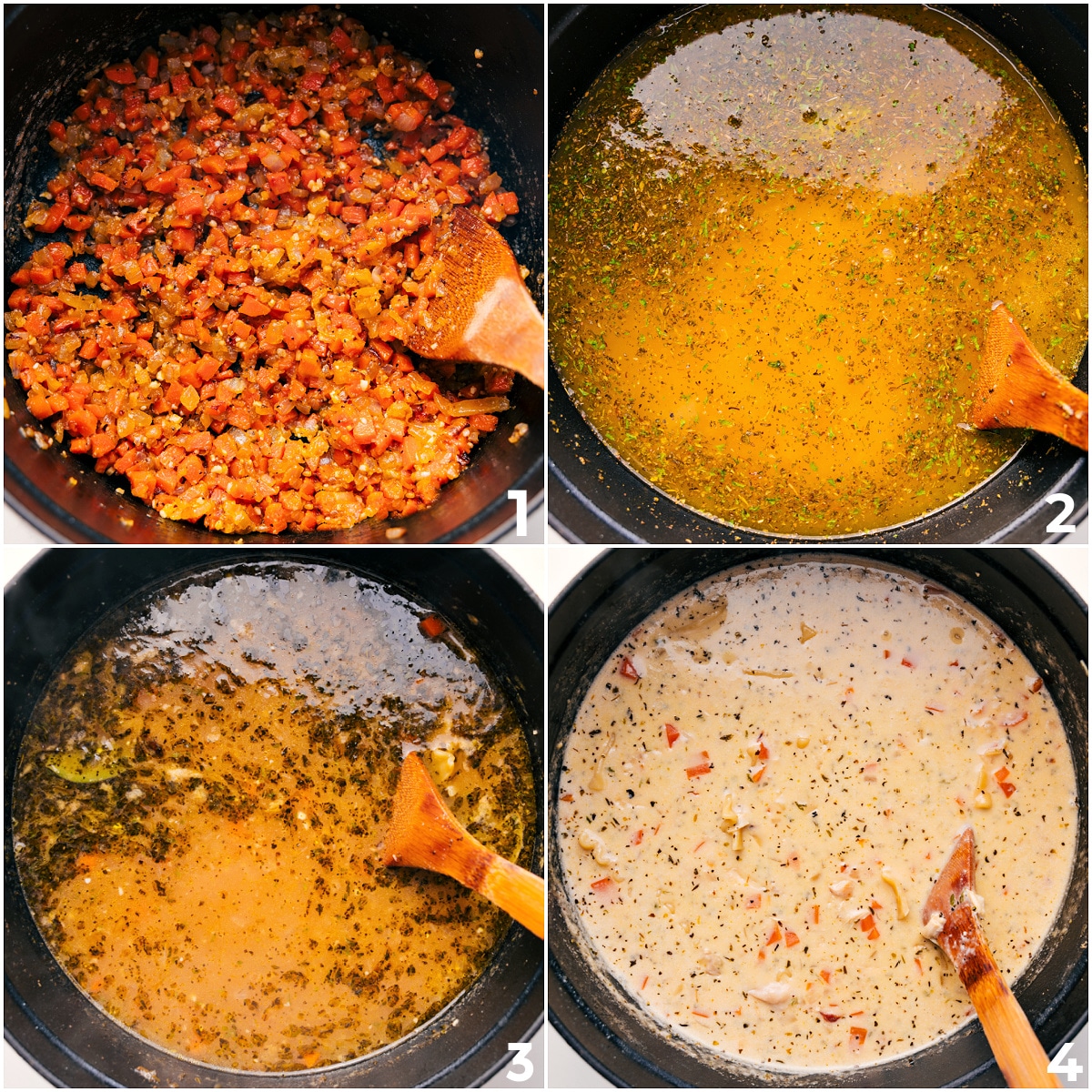 How To Make White Chicken Lasagna Soup Veggies sautรฉing in a pot, then combined with broth and other ingredients to cook the lasagna noodles for White Chicken Lasagna Soup.