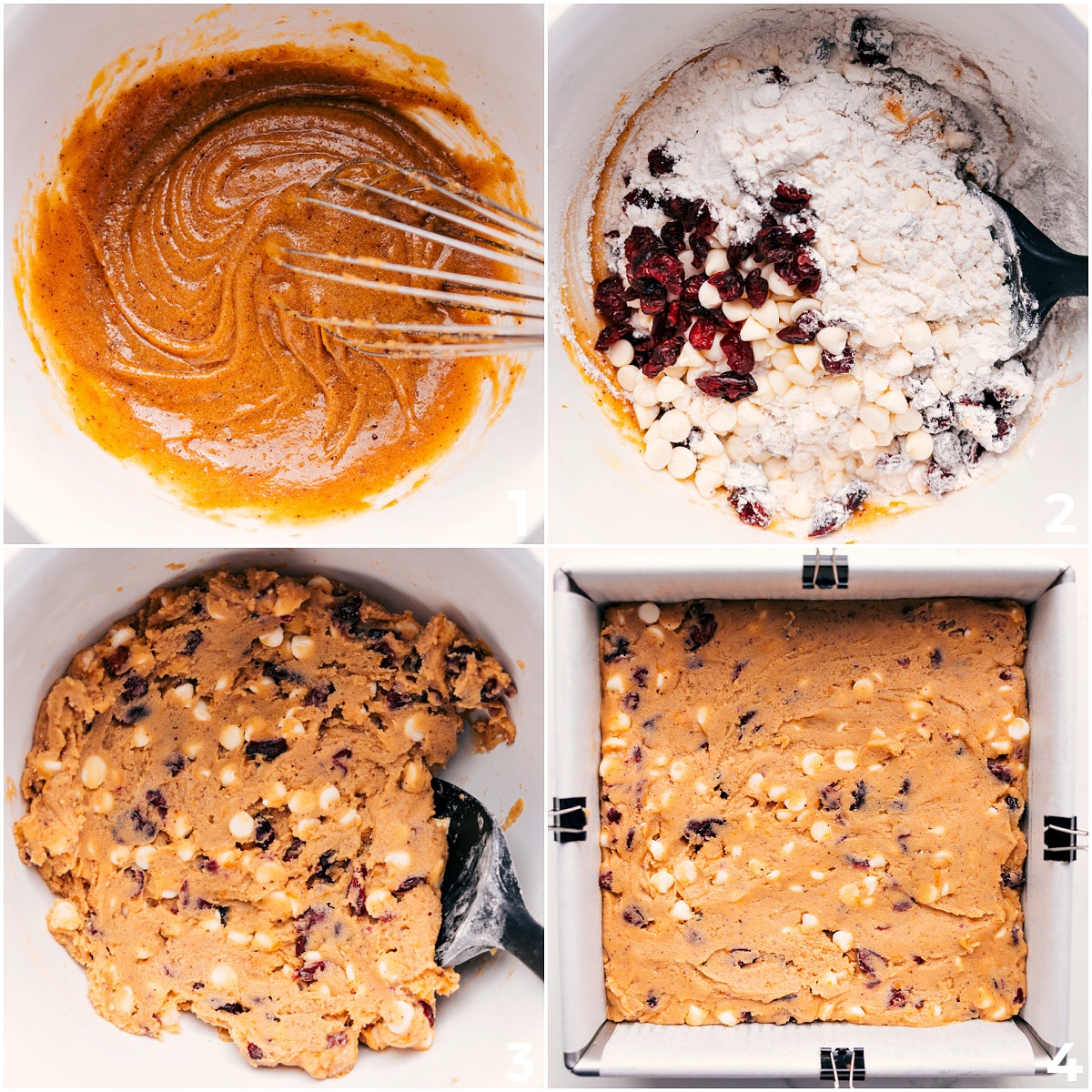 How To Make Cranberry Bliss Bars Making the cranberry bliss bars dough base and spread into the base of a pan to bake.