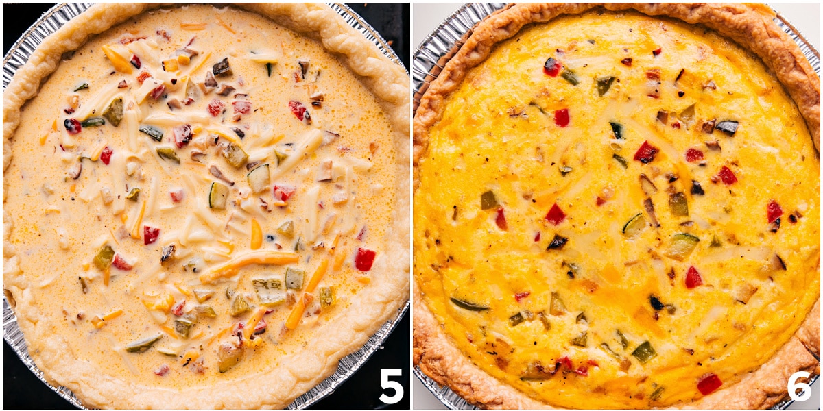 Flavorful And Delicious Veggie Quiche Recipe The egg filling added into the crust and it all baked.