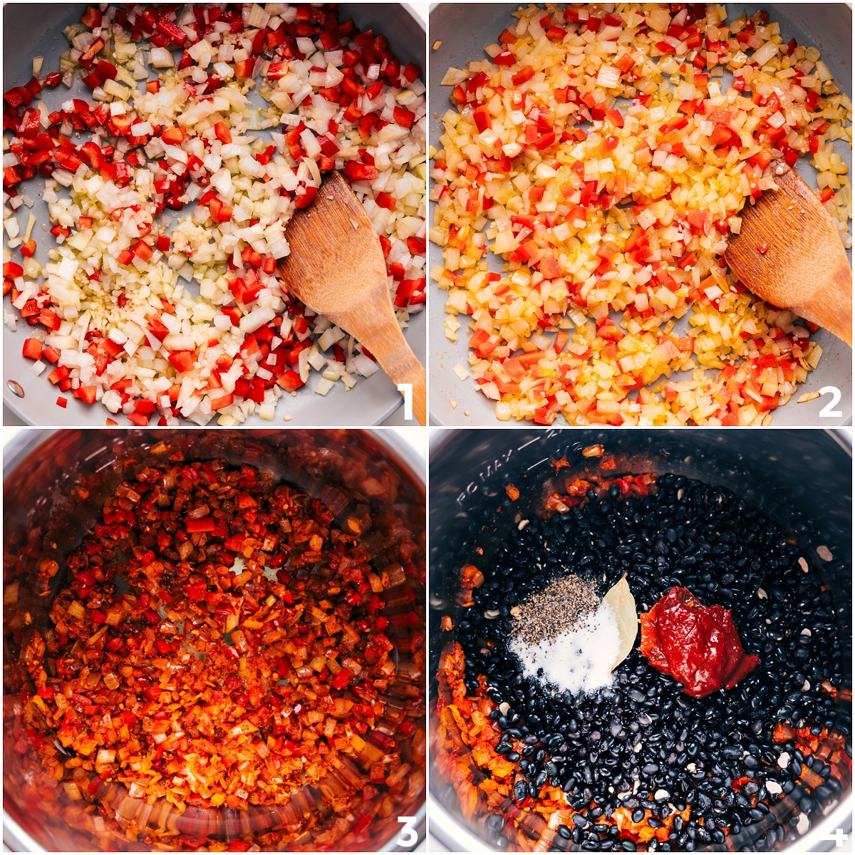 How To Make Black Beans Recipe Veggies sautรฉed and added to the pressure cooker with beans and spices for this black beans recipe.