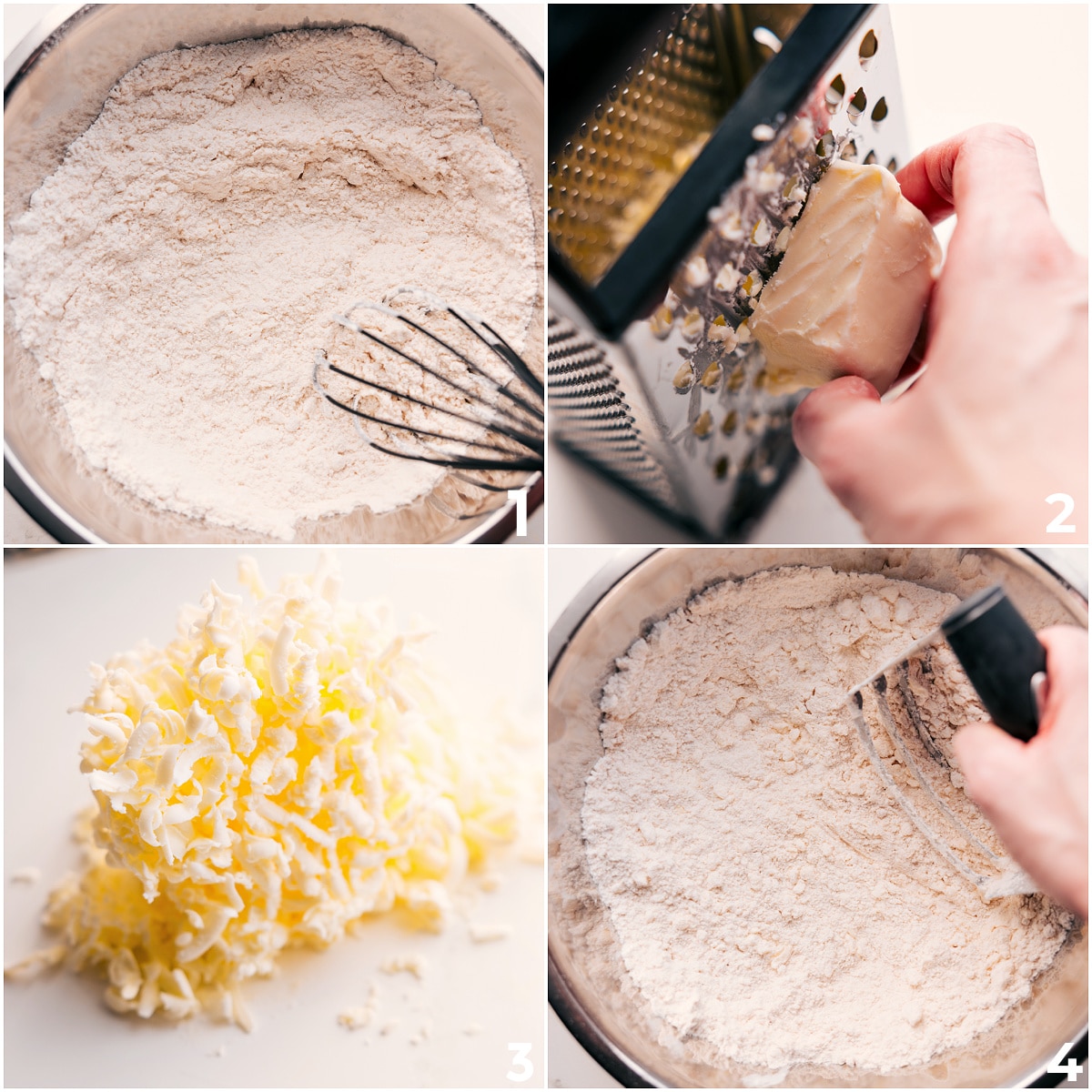 How To Make This Strawberry Scones Recipe The dry ingredients whisked together, then the butter shredded and kneaded in for this strawberry scones recipe.