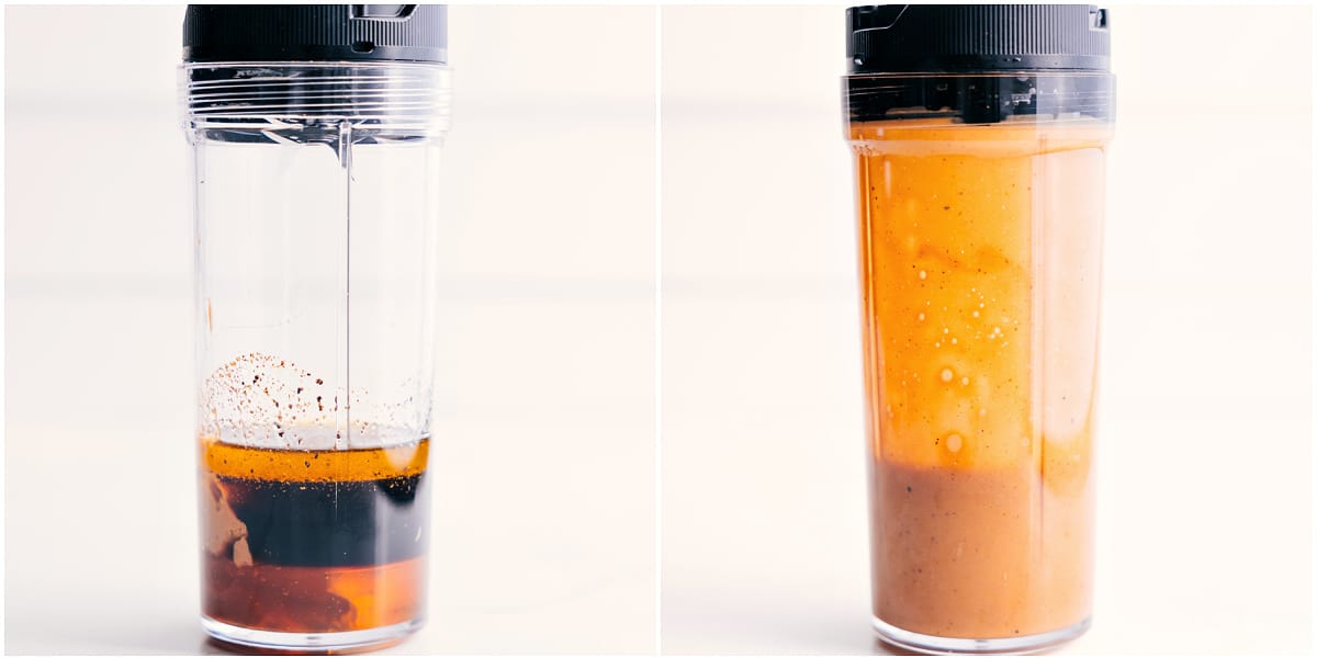 The Best Peanut Sauce For Spring Rolls The peanut dipping sauce blended together in a blender.