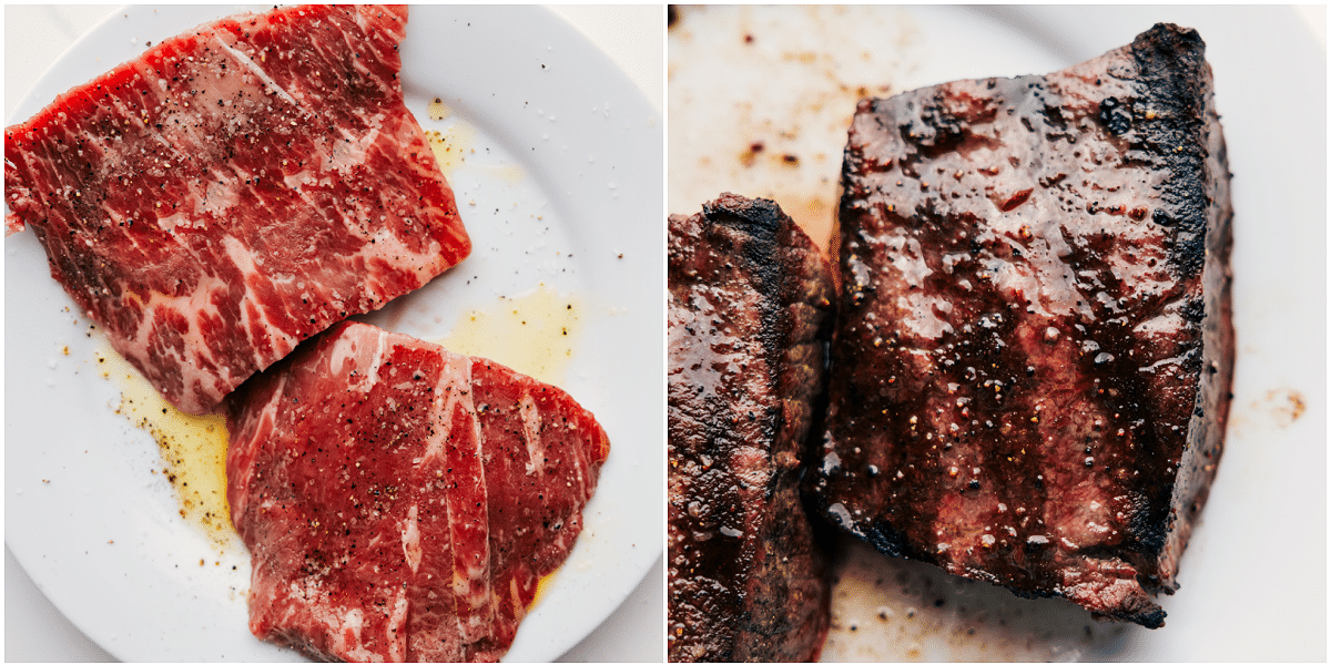 Steak Grilled To Perfection The steak being grilled to perfection for this steak sandwich recipe.