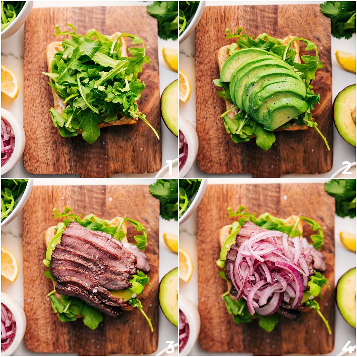 How To Make This Steak Sandwich Recipe The arugula, avocado, steak, and pickled red onions added into the bread for this delicious lunch or dinner.