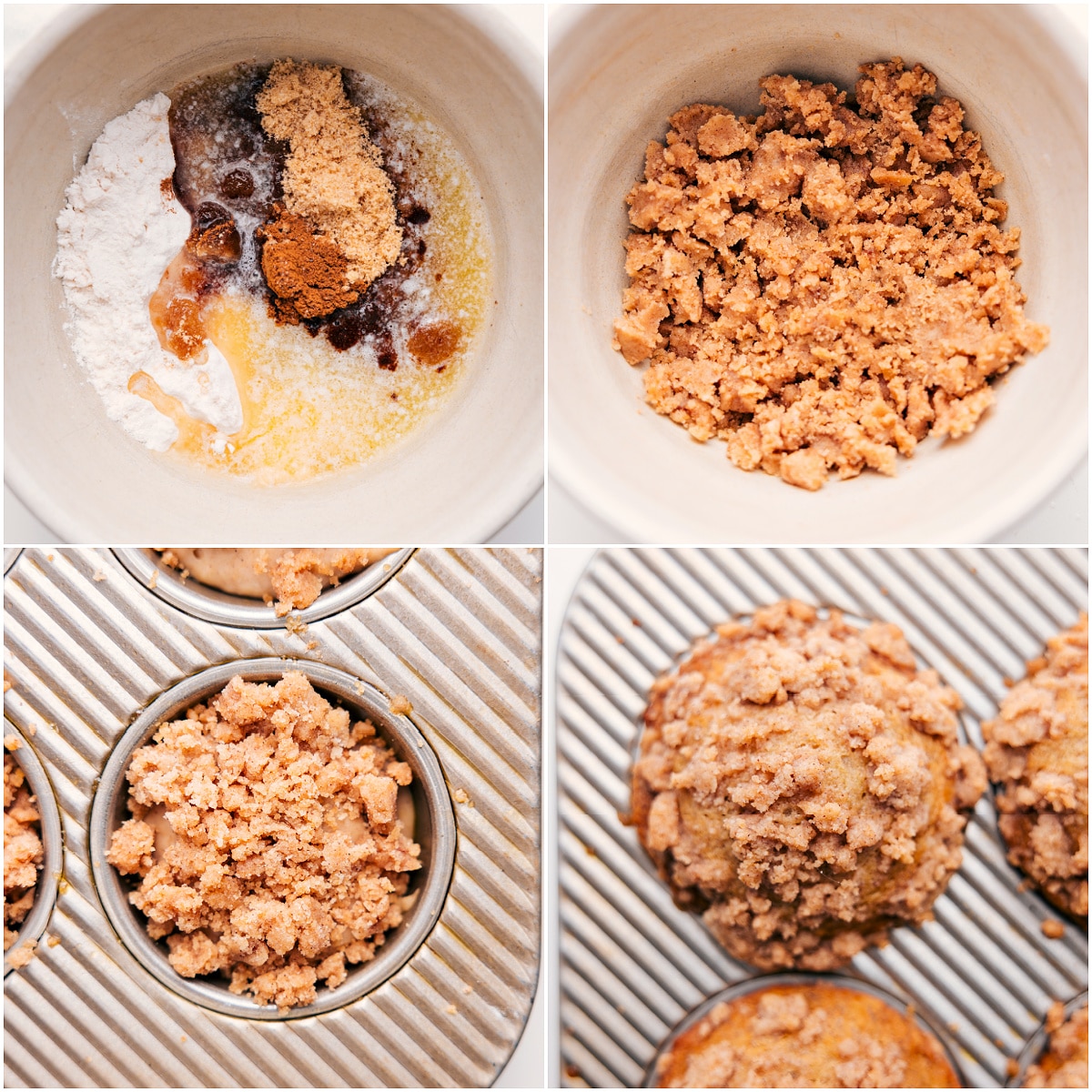 How To Make Banana Crumb Muffins Crumb topping mixed and sprinkled over banana crumb muffins before baking.